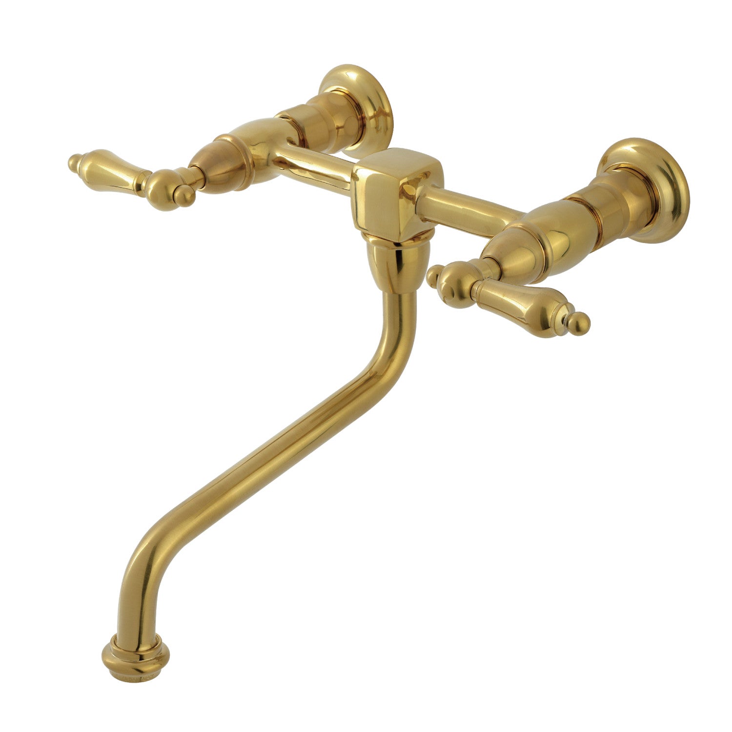 Kingston Heirloom KS1217AL - Heritage Double-Handle 2-Hole Wall Mount Bathroom Faucet, Brushed Brass