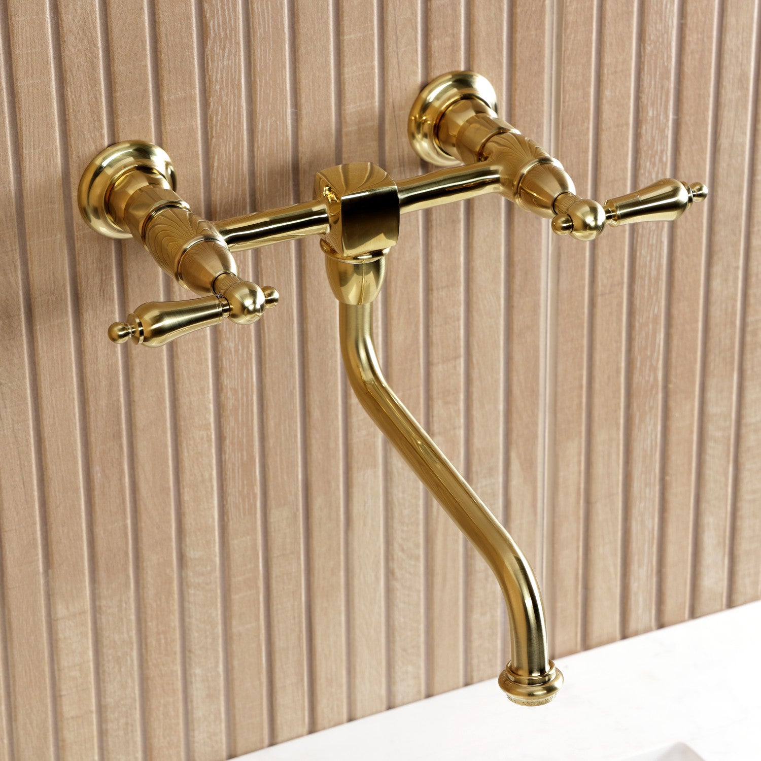 Kingston Heirloom KS1217AL - Heritage Double-Handle 2-Hole Wall Mount Bathroom Faucet, Brushed Brass — thumbnail 2