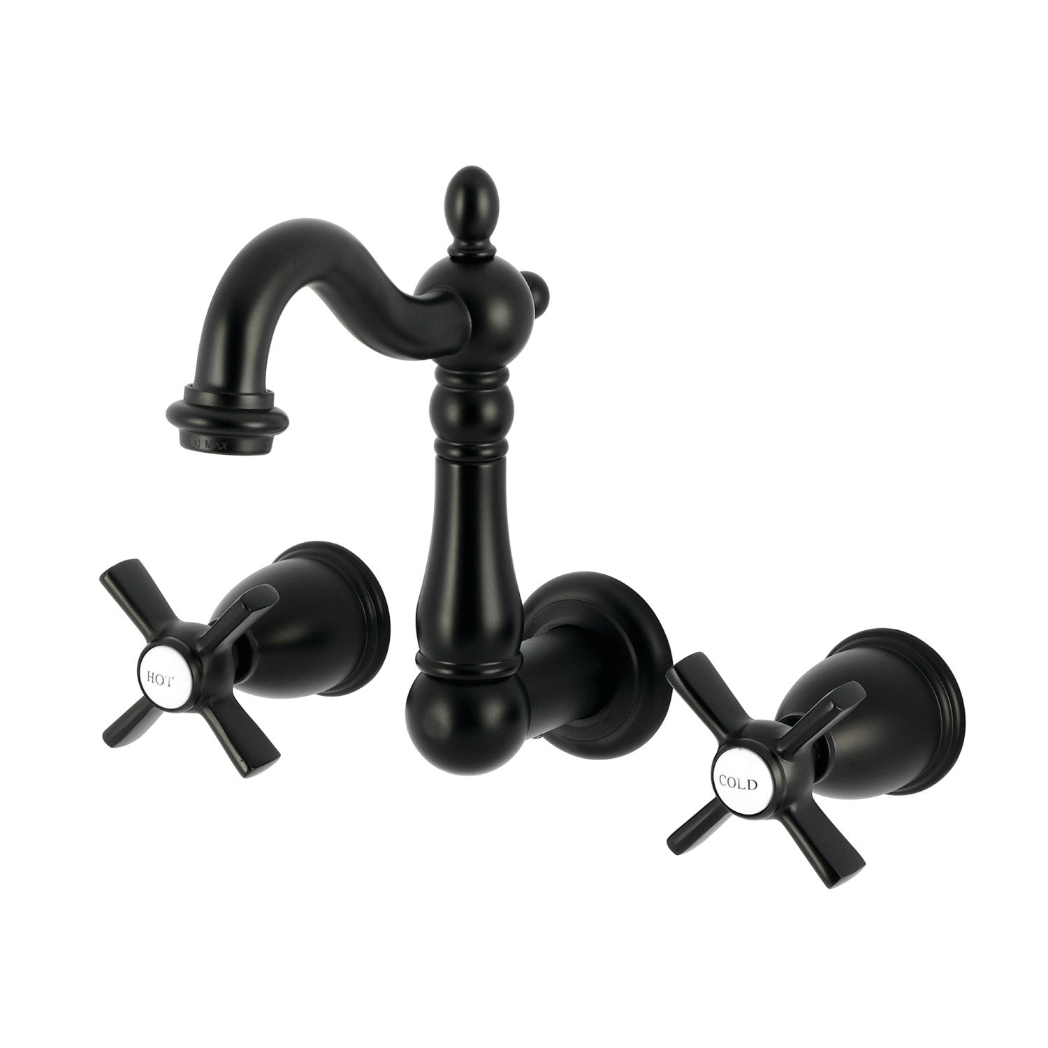 Kingston Heirloom KS1220ZX - Millennium Double-Handle 3-Hole Wall Mount Bathroom Faucet, Matte Black