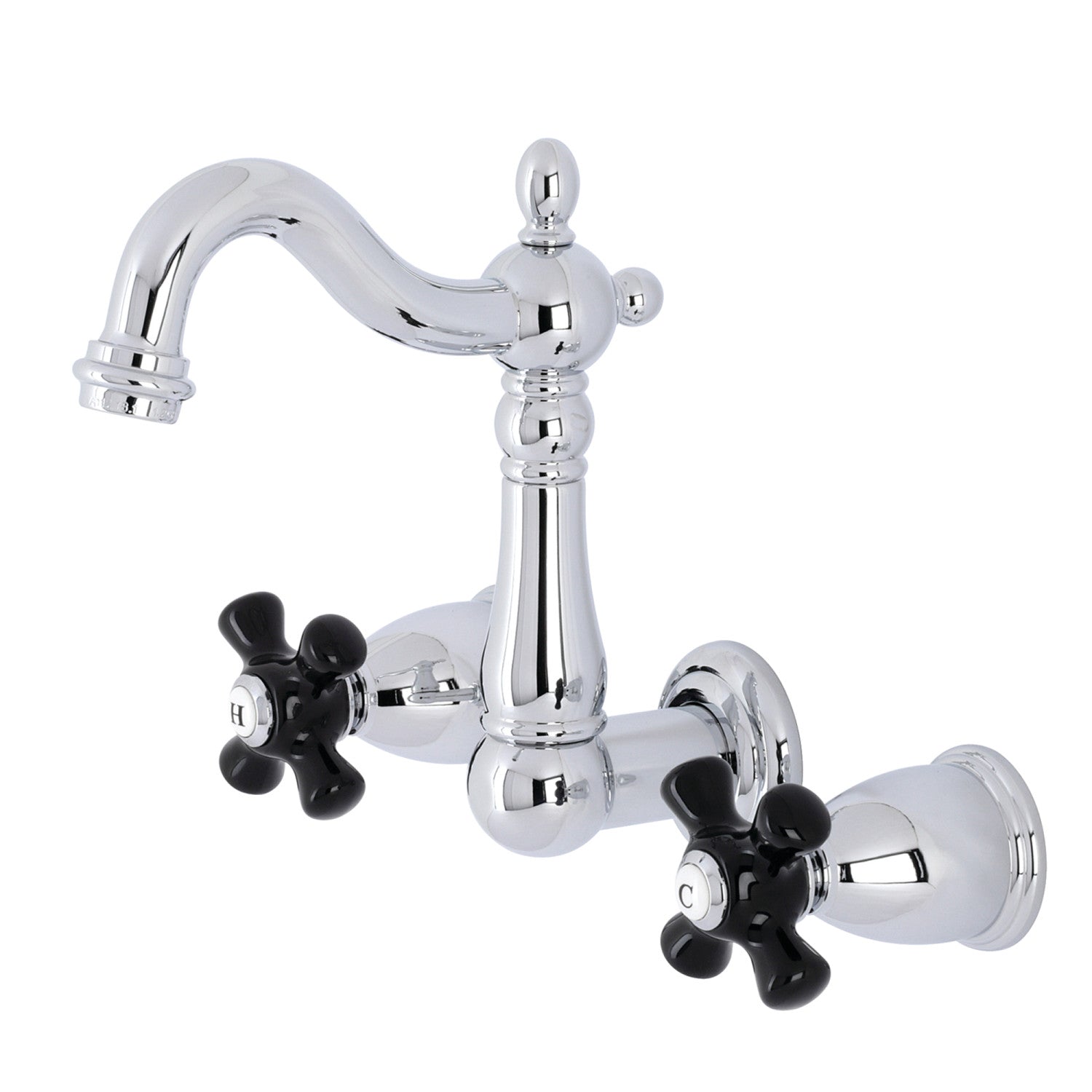 Kingston Heirloom KS1221PKX - Duchess Double-Handle 3-Hole Wall Mount Bathroom Faucet, Polished Chrome