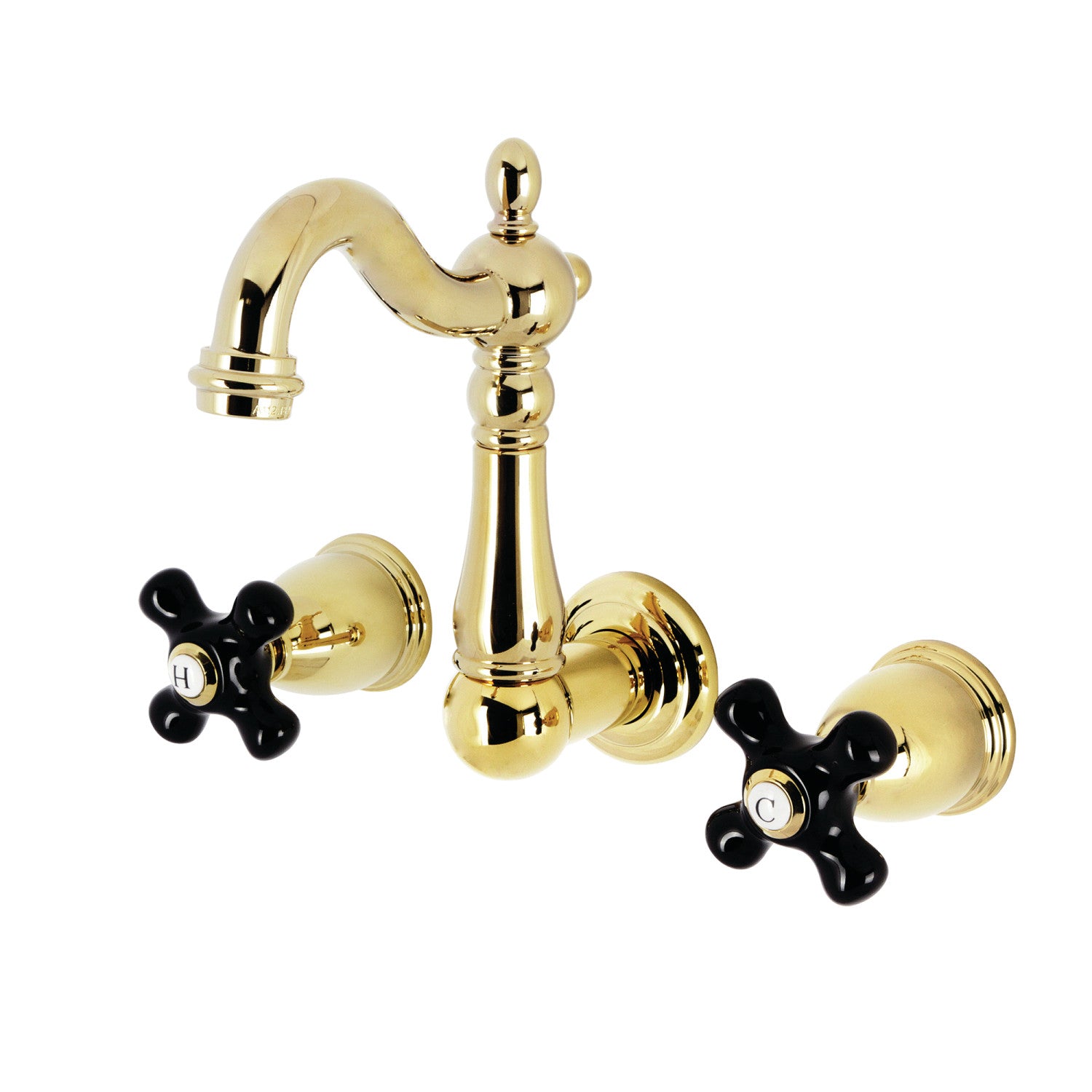 Kingston Heirloom KS1222PKX - Duchess Double-Handle 3-Hole Wall Mount Bathroom Faucet, Polished Brass
