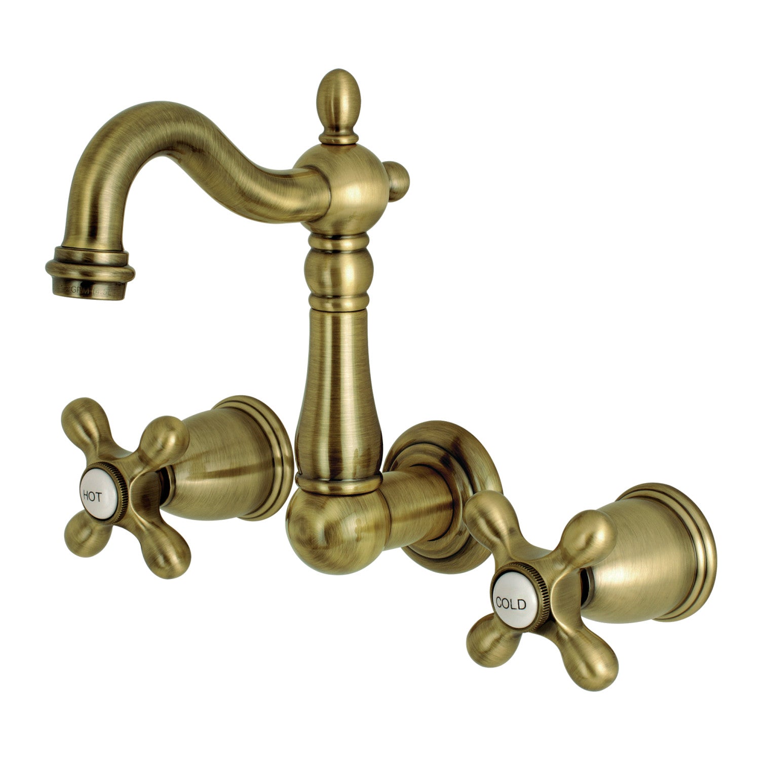 Kingston Heirloom KS1223AX - Heritage Double-Handle 3-Hole Wall Mount Bathroom Faucet, Antique Brass
