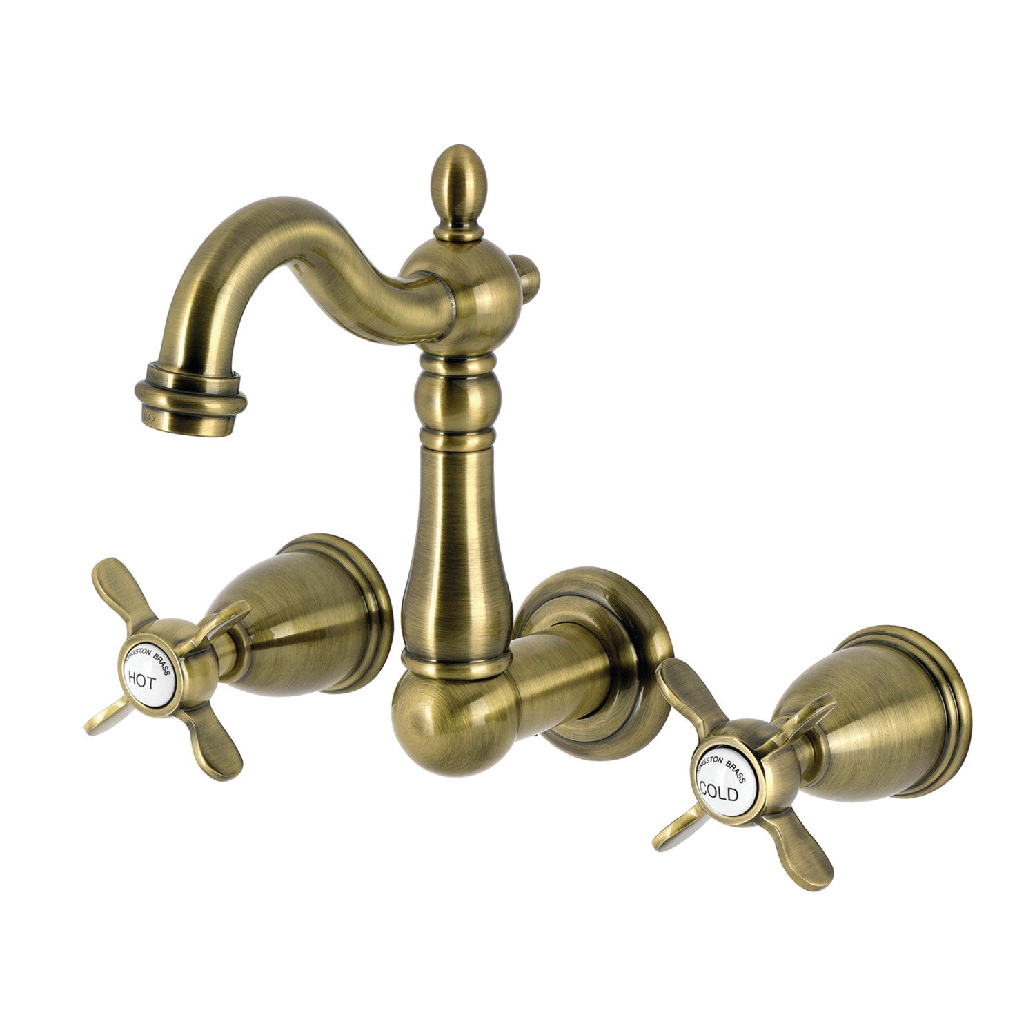 Kingston Heirloom KS1223BEX - Essex Double-Handle 3-Hole Wall Mount Bathroom Faucet, Antique Brass