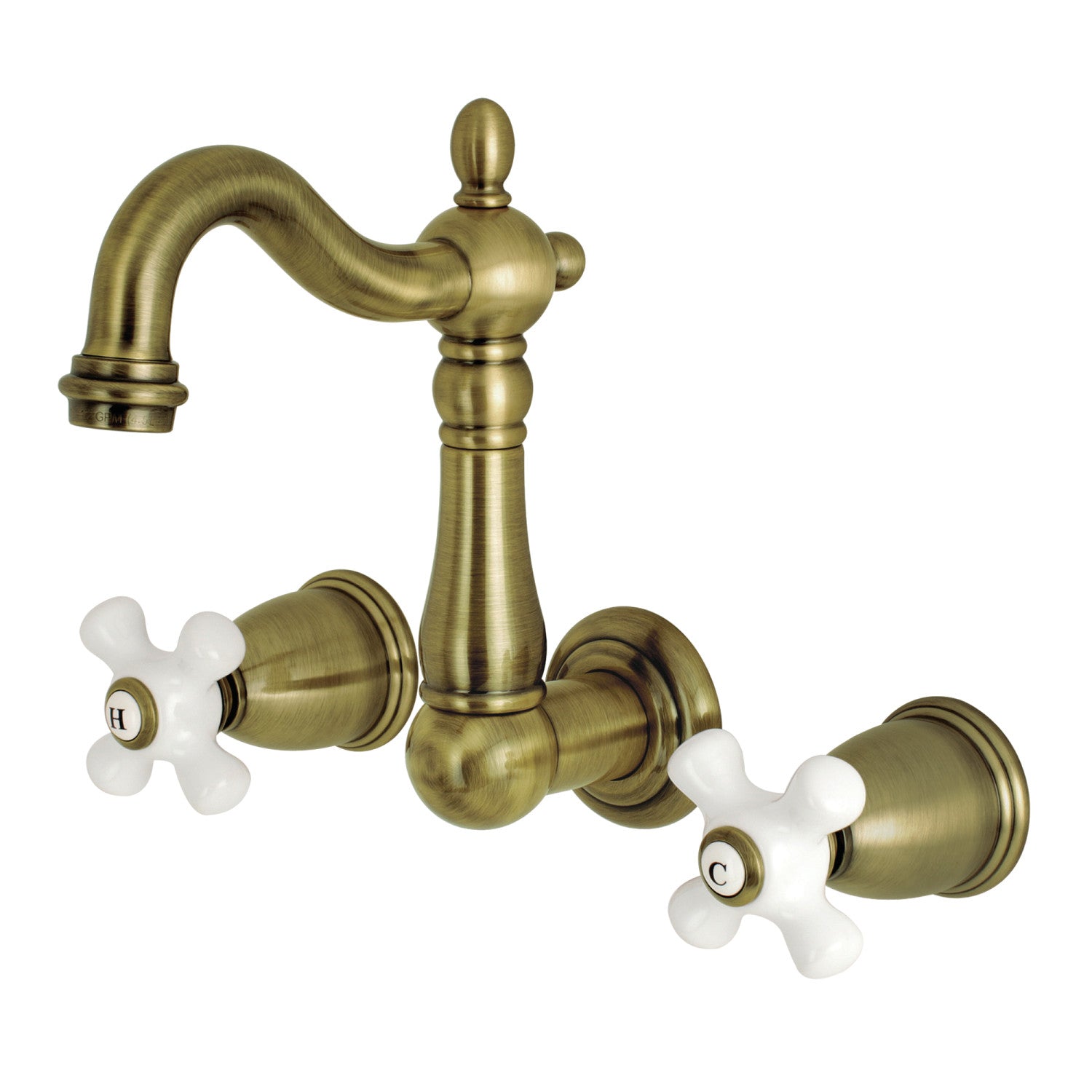 Kingston Heirloom KS1223PX - Heritage Double-Handle 3-Hole Wall Mount Bathroom Faucet, Antique Brass