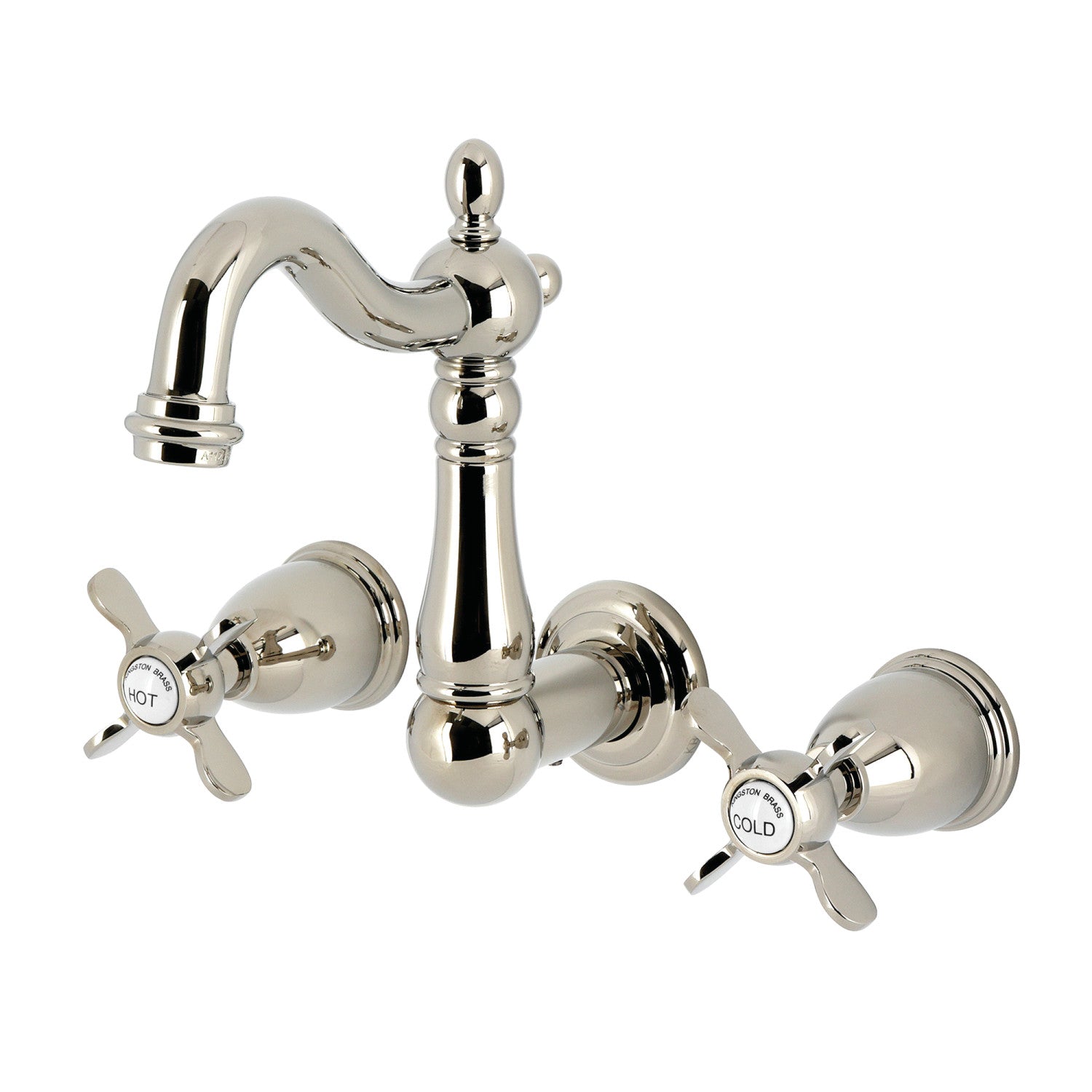 Kingston Heirloom KS1226BEX - Essex Double-Handle 3-Hole Wall Mount Bathroom Faucet, Polished Nickel