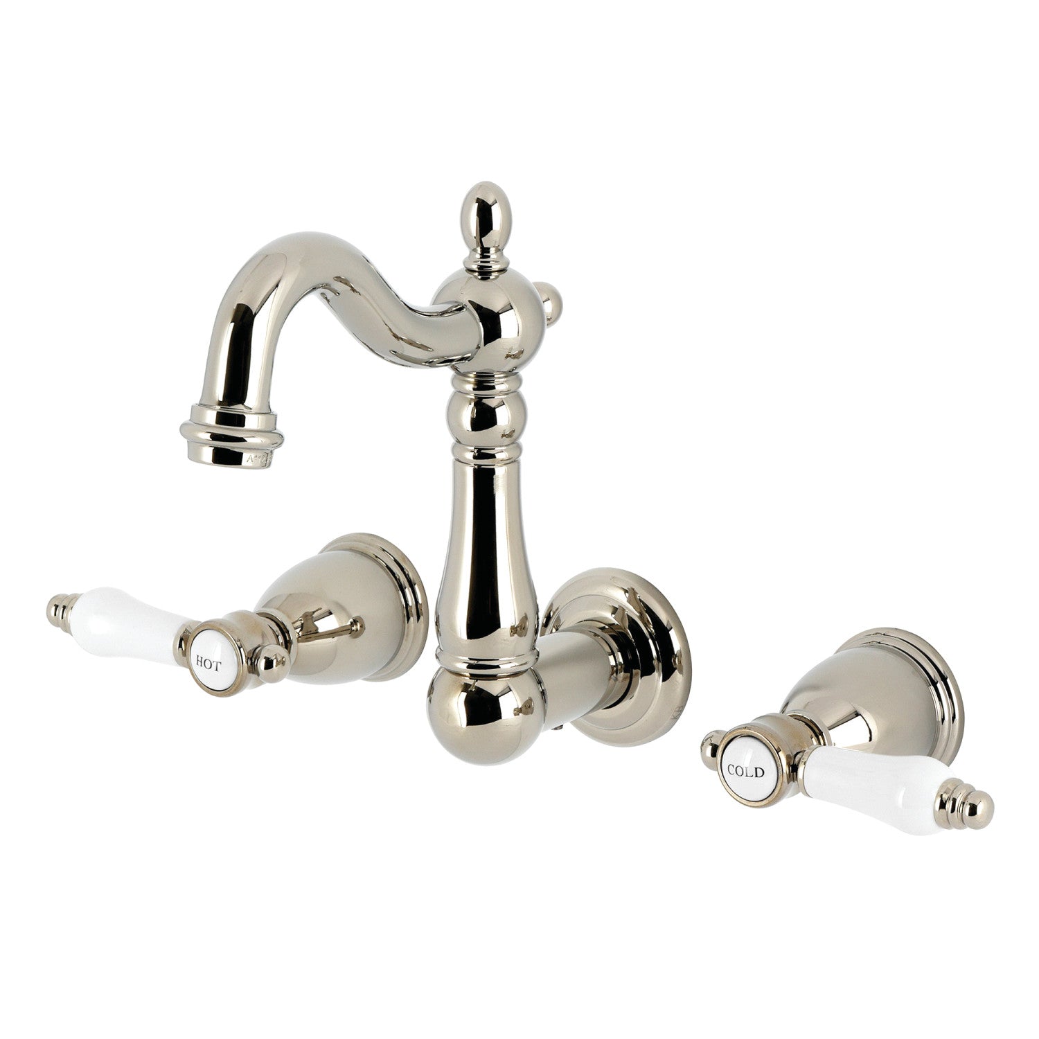 Kingston Heirloom KS1226BPL - Bel-Air Double-Handle 3-Hole Wall Mount Bathroom Faucet, Polished Nickel