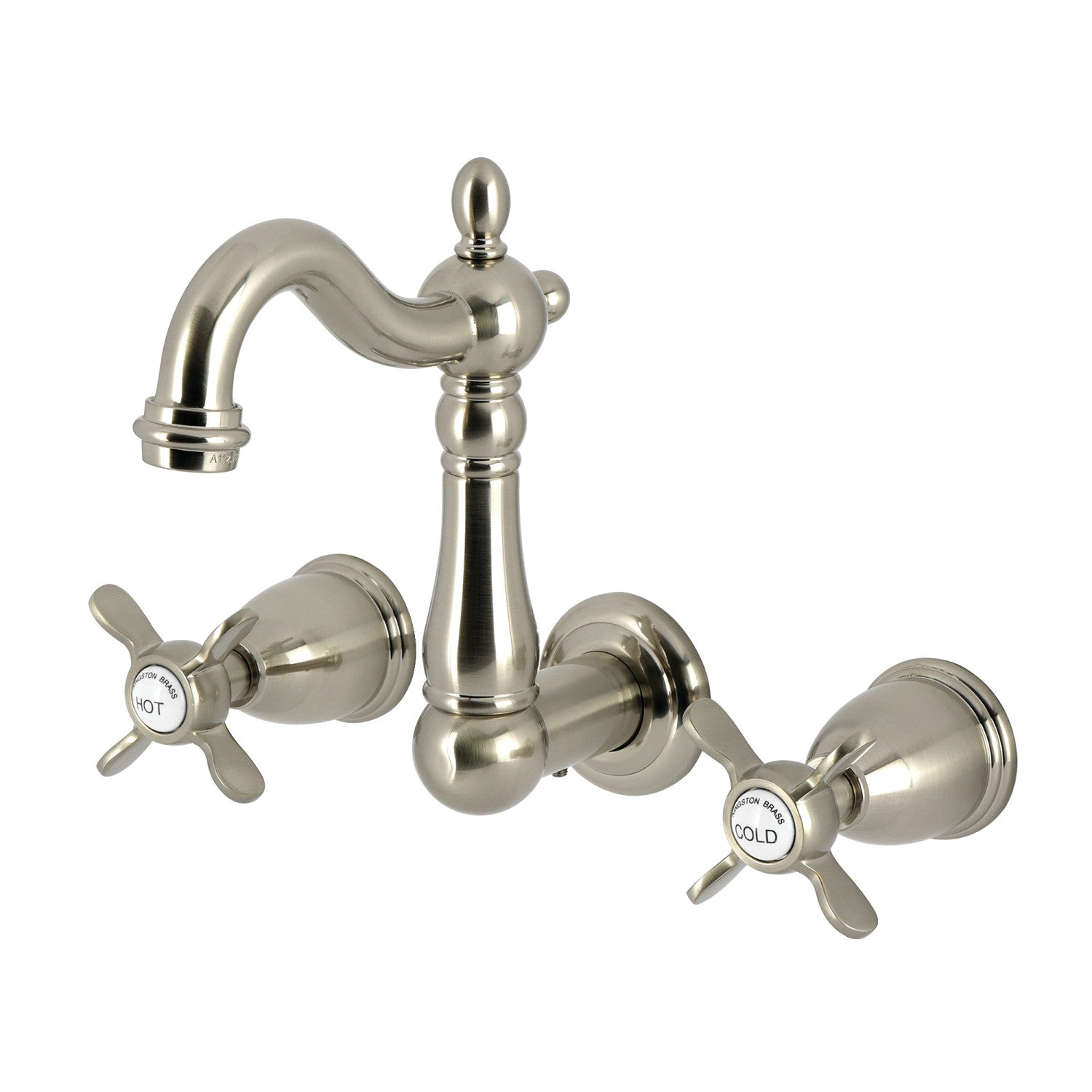 Kingston Heirloom KS1228BEX - Essex Double-Handle 3-Hole Wall Mount Bathroom Faucet, Brushed Nickel