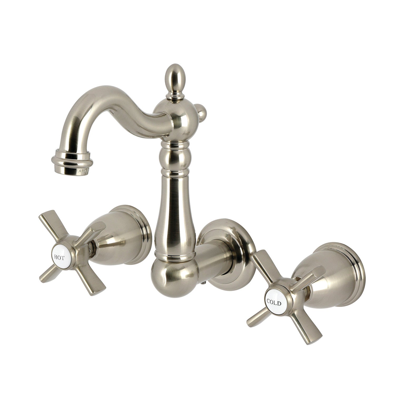 Kingston Heirloom KS1228ZX - Millennium Double-Handle 3-Hole Wall Mount Bathroom Faucet, Brushed Nickel