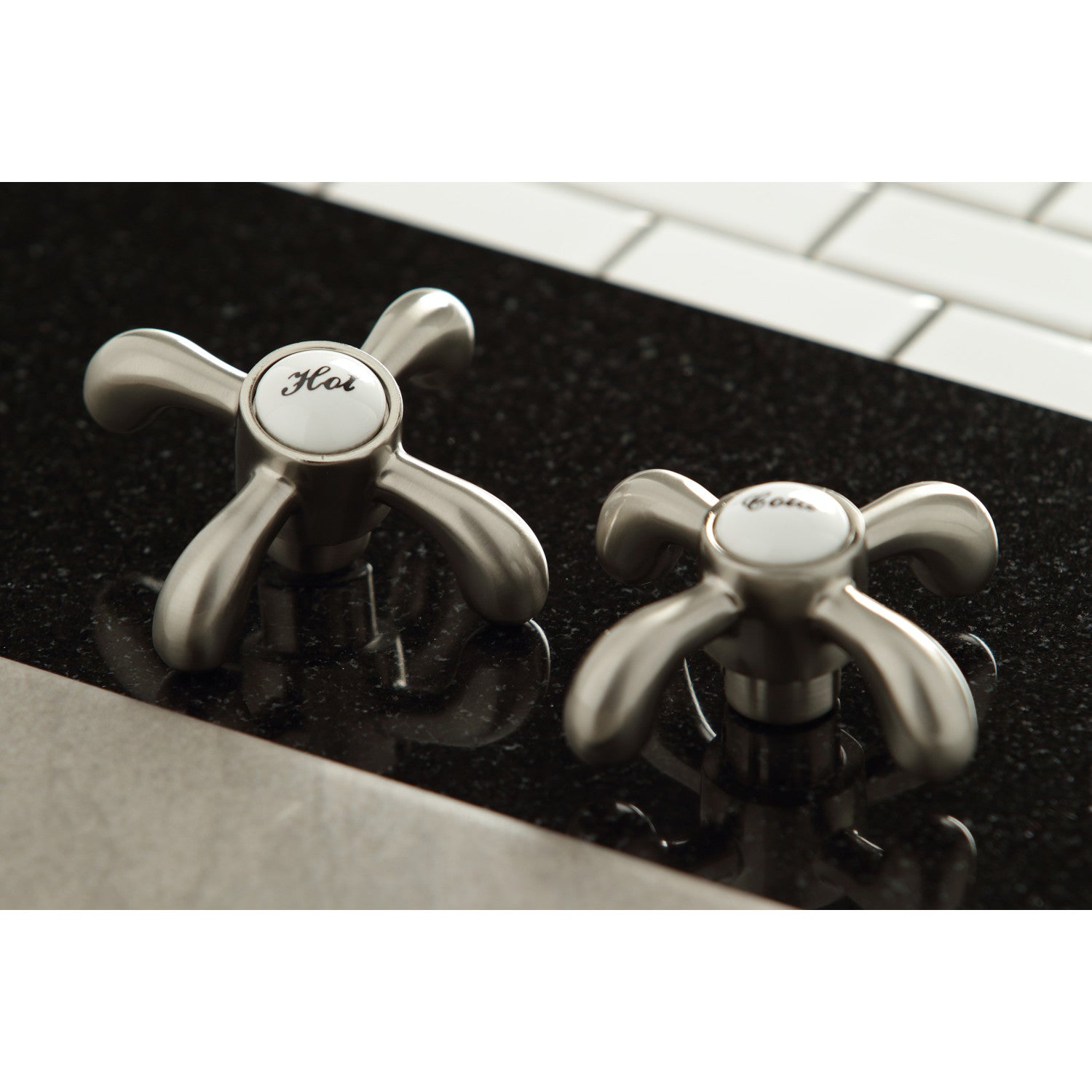 Kingston Heirloom KS1238TXBS - French Country Two-Handle 2-or-4 Hole Kitchen Faucet with Brass Sprayer, Brushed Nickel — thumbnail 3