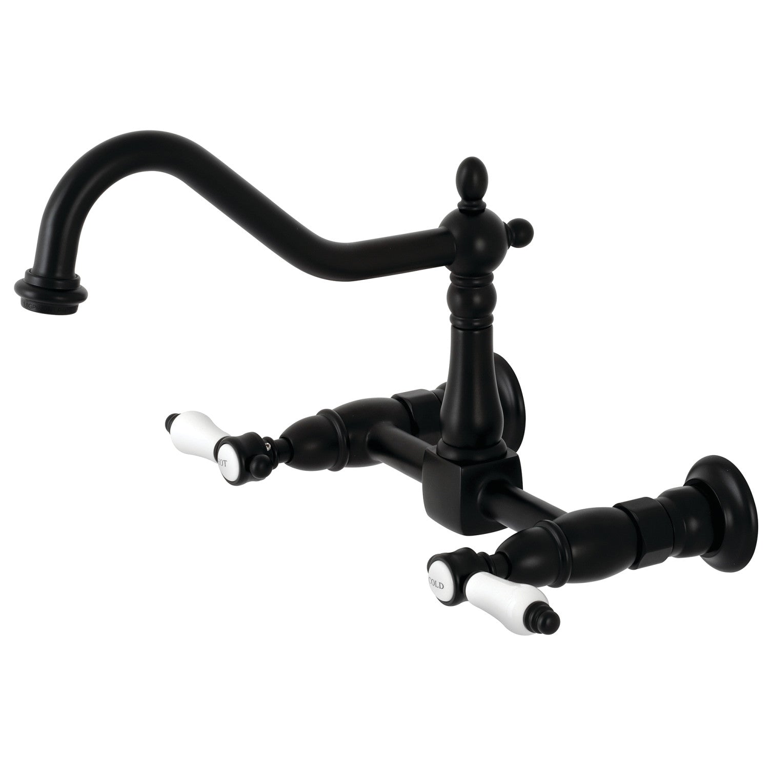 Kingston Heirloom KS1240BPL - Bel-Air Two-Handle Wall Mount Bridge Kitchen Faucet, Matte Black