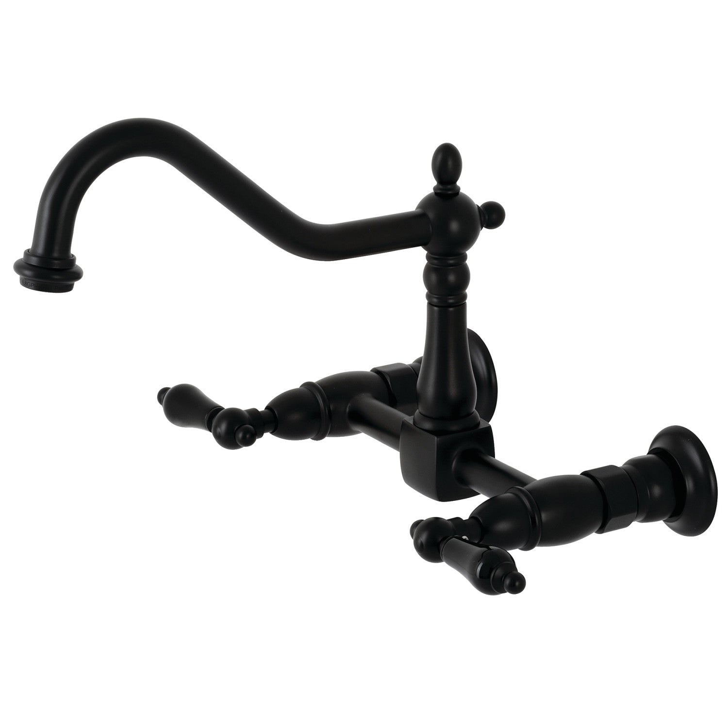 Kingston Heirloom KS1240PKL - Duchess Two-Handle 2-Hole Wall Mount Bridge Kitchen Faucet, Matte Black