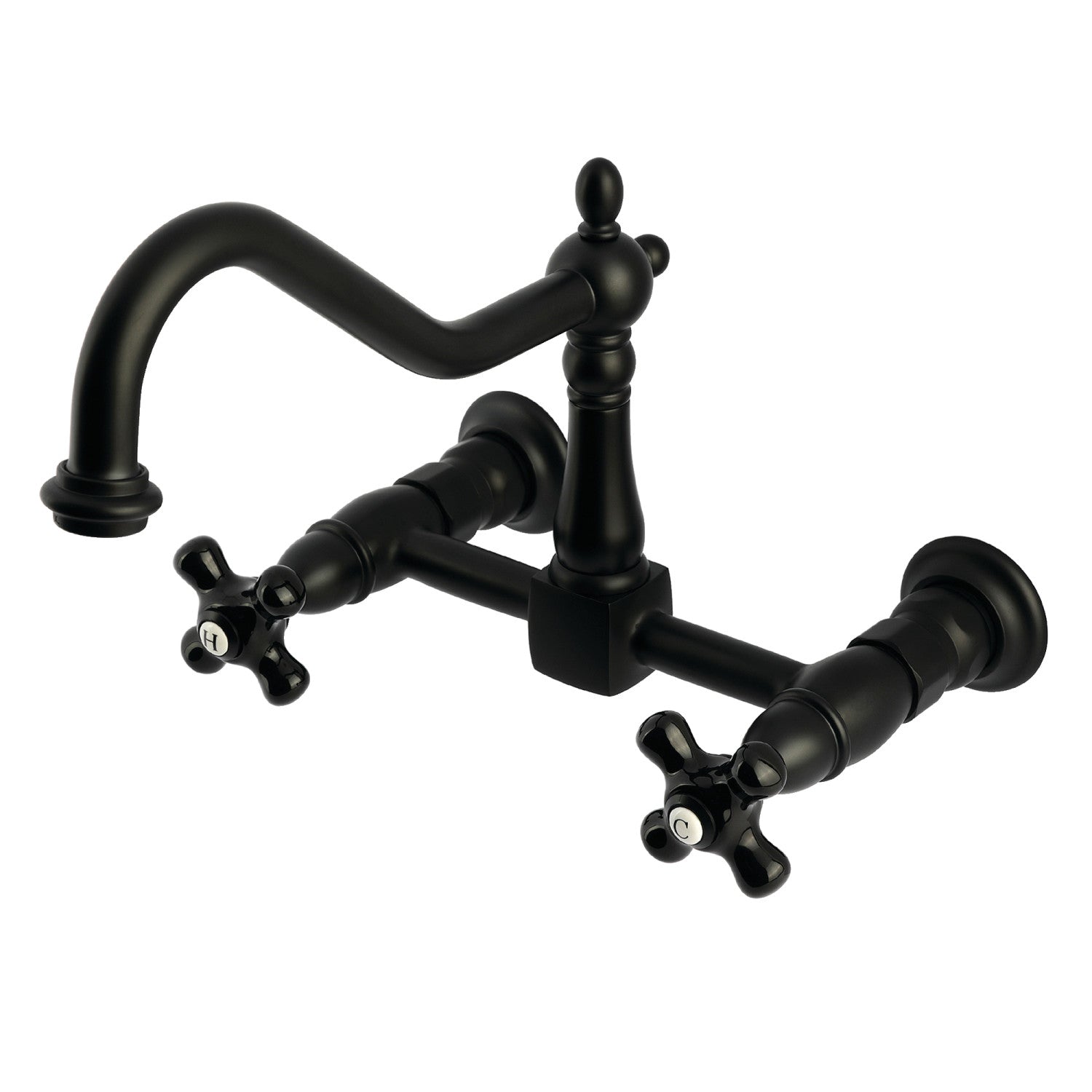 Kingston Heirloom KS1240PKX - Duchess Two-Handle 2-Hole Wall Mount Bridge Kitchen Faucet, Matte Black