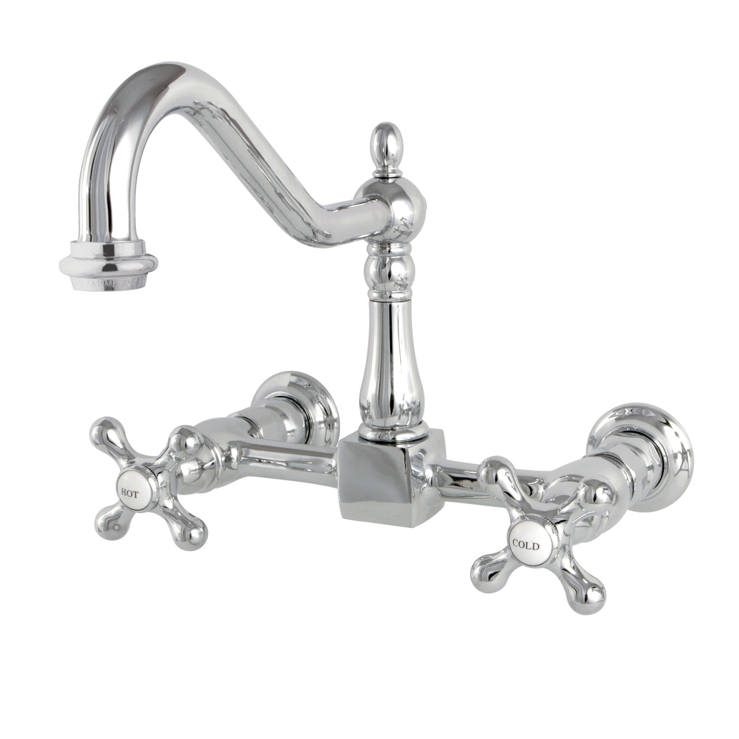 Kingston Heirloom KS1241AX - Heritage Two-Handle 2-Hole Wall Mount Bridge Kitchen Faucet, Polished Chrome