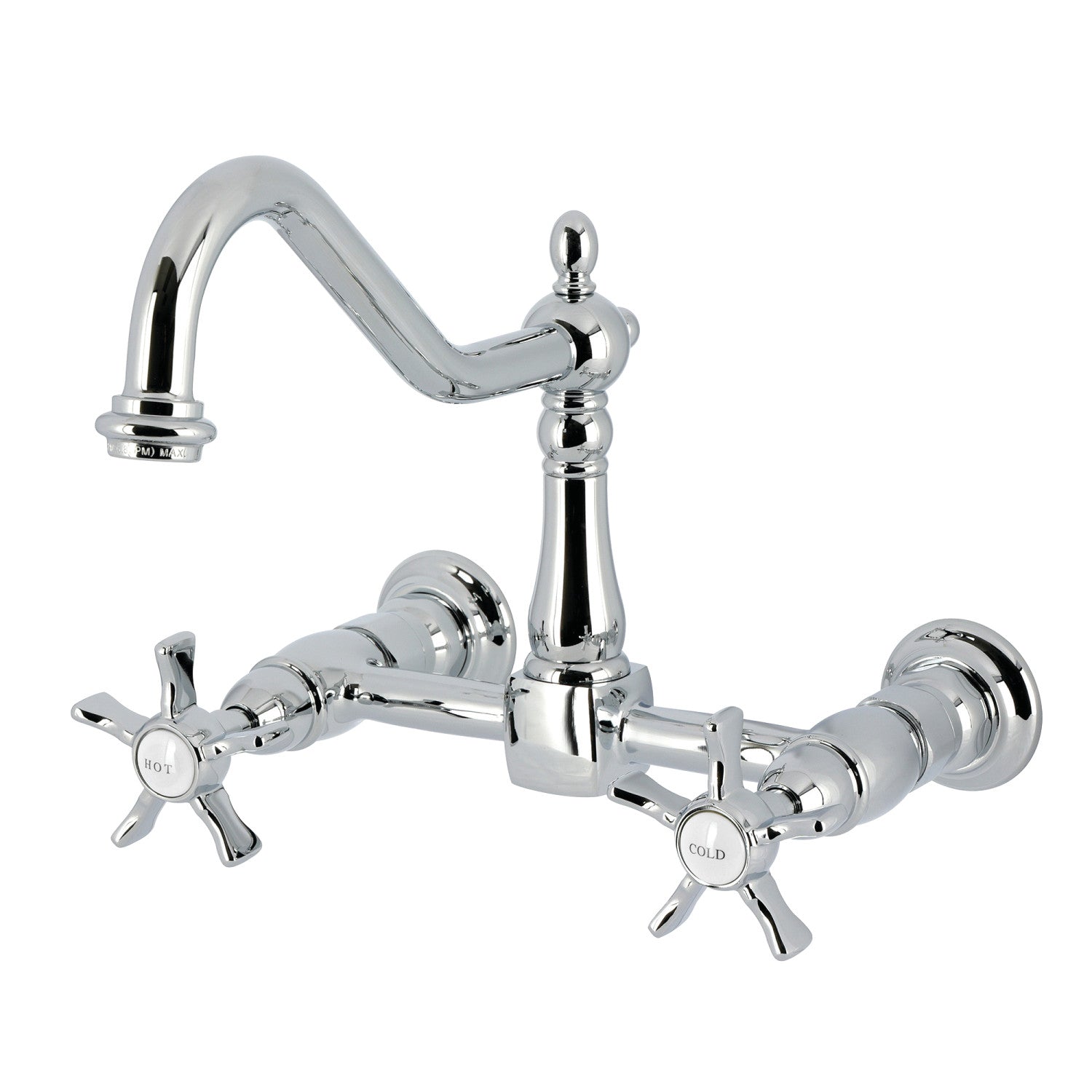 Kingston Heirloom KS1241NX - Hamilton Two-Handle 2-Hole Wall Mount Bridge Kitchen Faucet, Polished Chrome