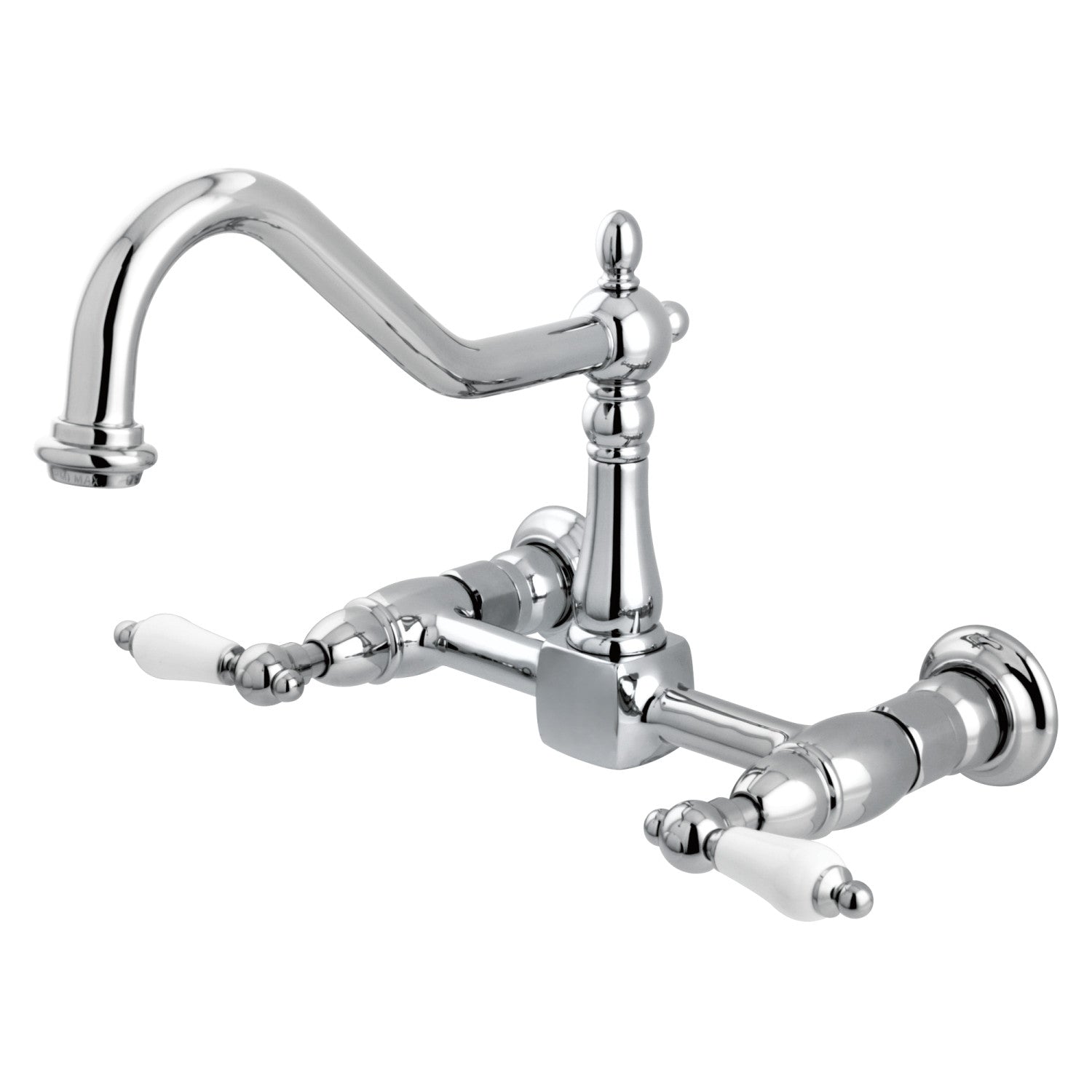 Kingston Heirloom KS1241PL - Heritage Two-Handle 2-Hole Wall Mount Bridge Kitchen Faucet, Polished Chrome