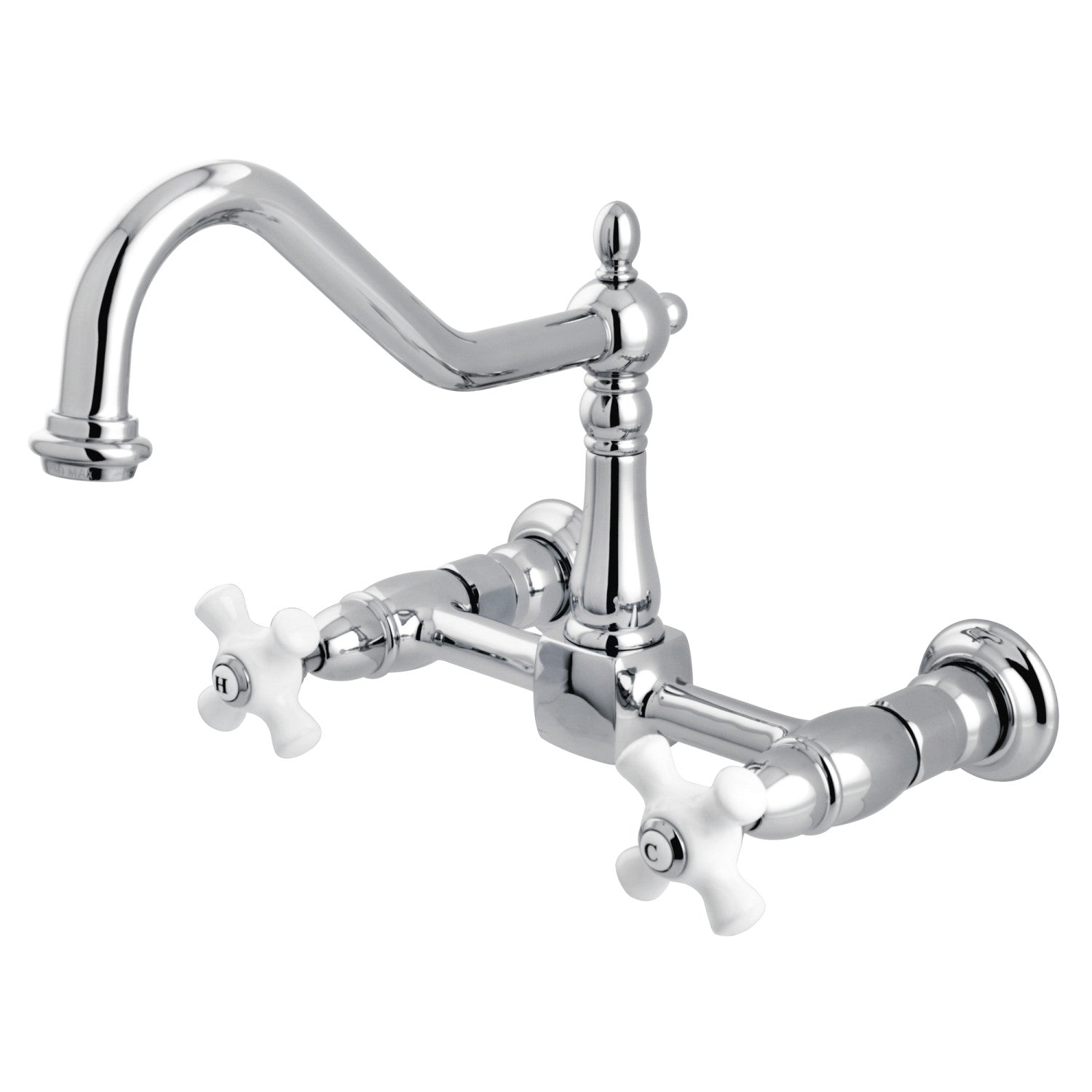 Kingston Heirloom KS1241PX - Heritage Two-Handle 2-Hole Wall Mount Bridge Kitchen Faucet, Polished Chrome