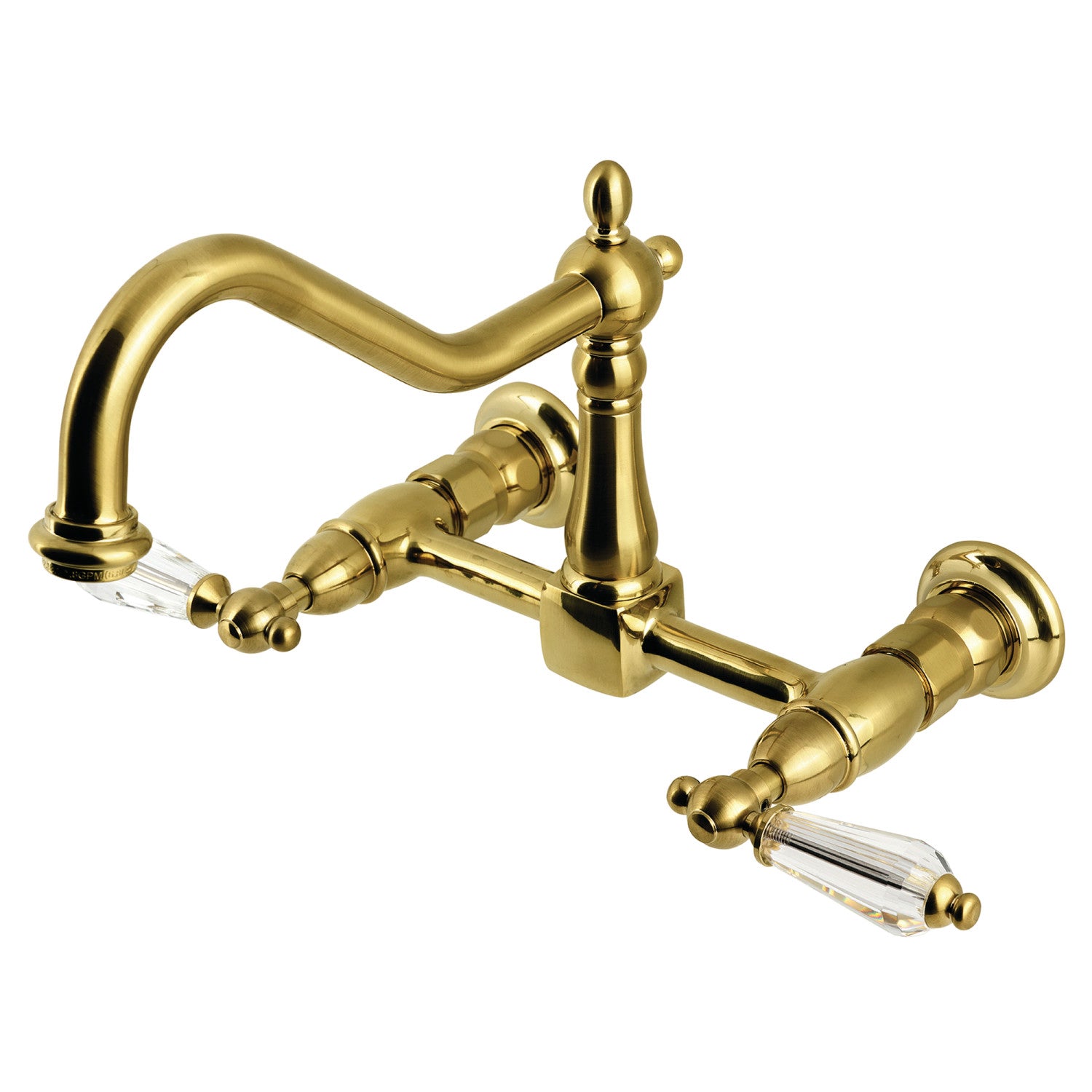 Kingston Heirloom KS1247WLL - Wilshire Two-Handle 2-Hole Wall Mount Bridge Kitchen Faucet, Brushed Brass — image 1
