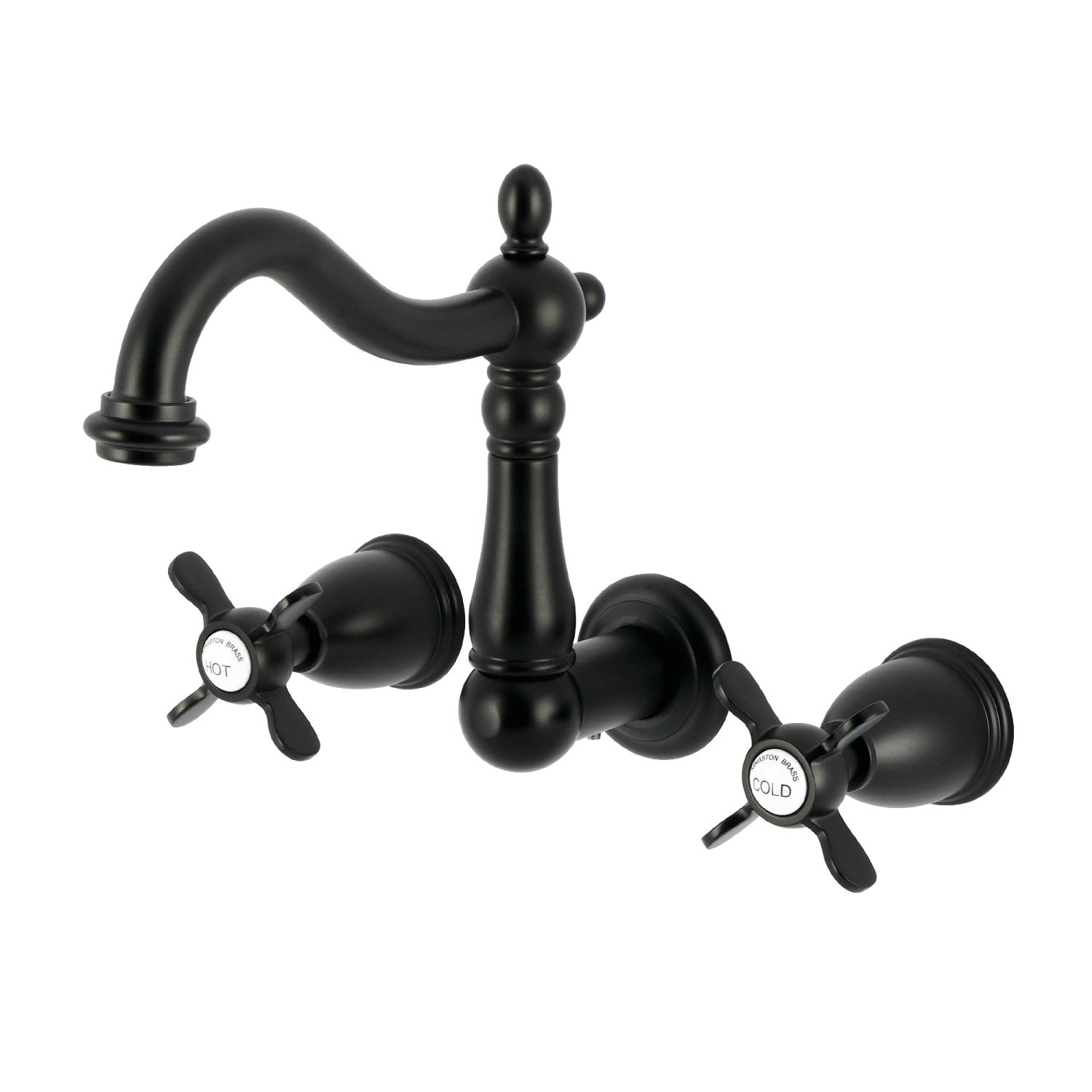 Kingston Heirloom KS1250BEX - Essex Double-Handle 3-Hole Wall Mount Bathroom Faucet, Matte Black