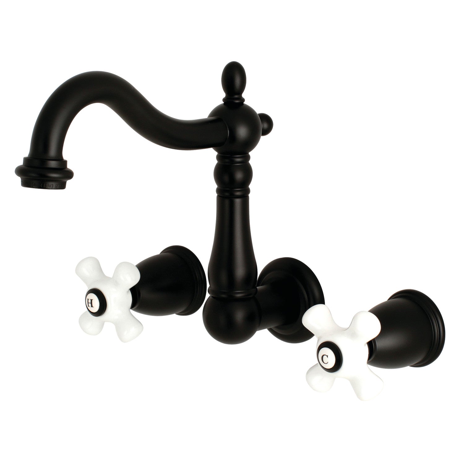 Kingston Heirloom KS1250PX - Heritage Double-Handle 3-Hole Wall Mount Bathroom Faucet, Matte Black