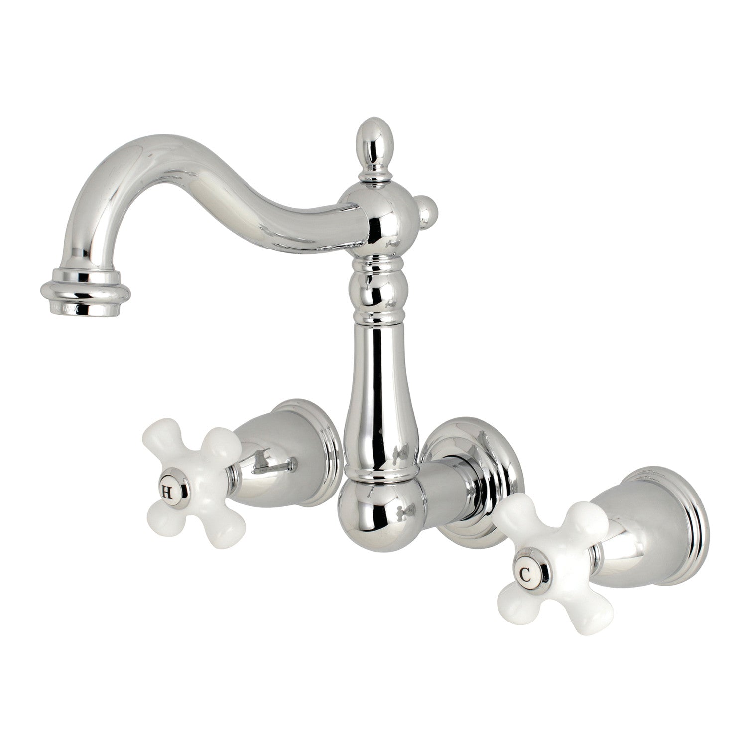 Kingston Heirloom KS1251PX - Heritage Double-Handle 3-Hole Wall Mount Bathroom Faucet, Polished Chrome