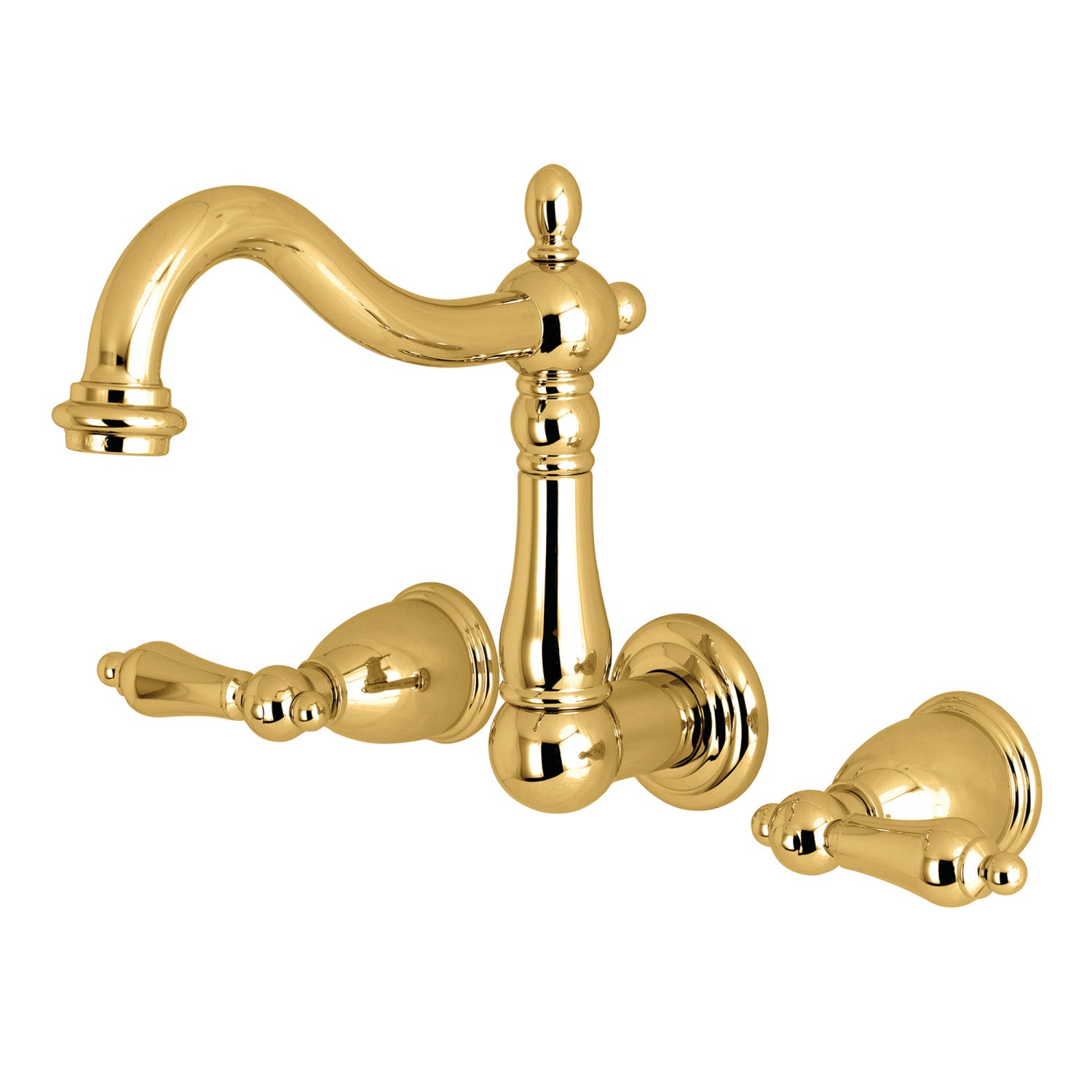 Kingston Heirloom KS1252AL - Heritage Double-Handle 3-Hole Wall Mount Bathroom Faucet, Polished Brass