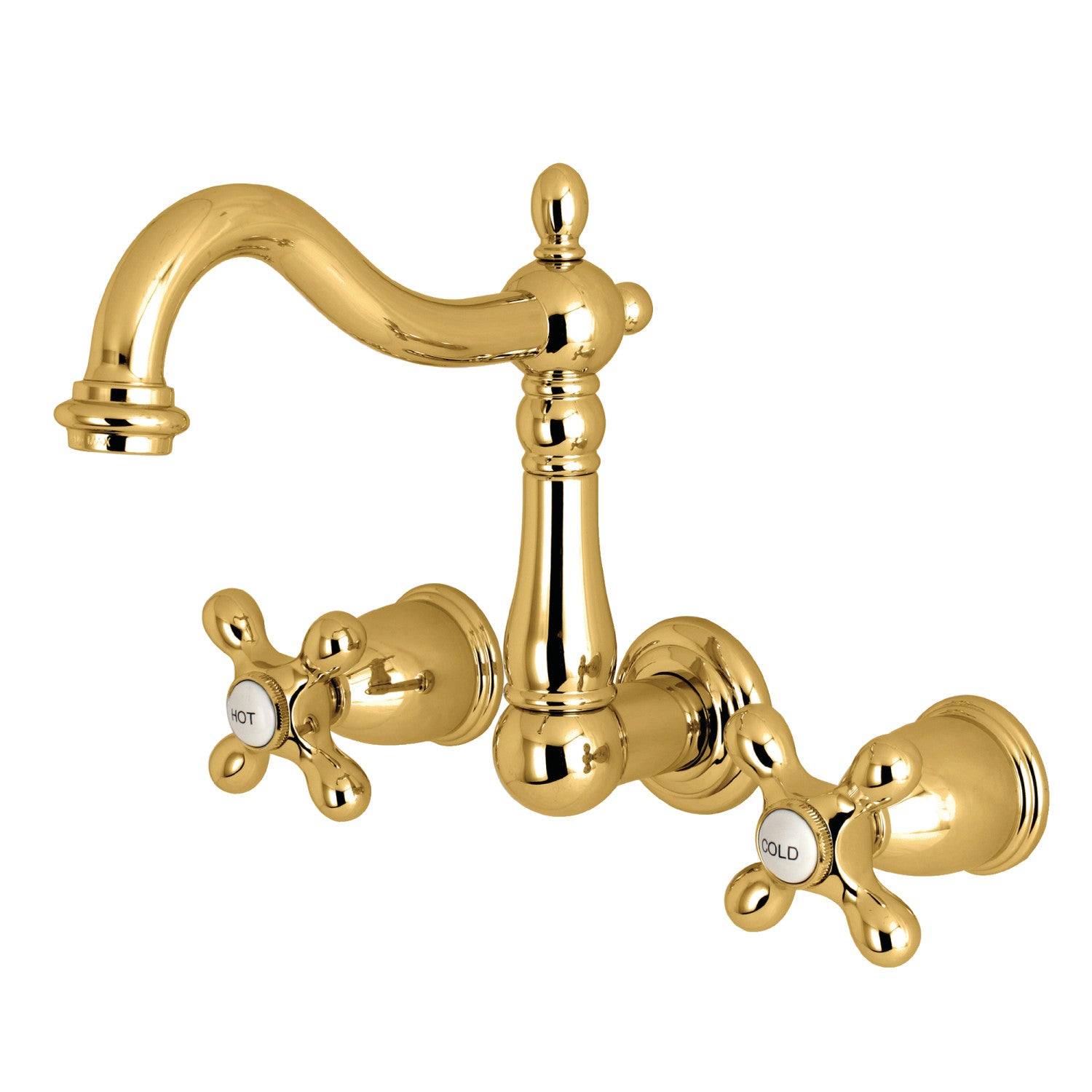 Kingston Heirloom KS1252AX - Heritage Double-Handle 3-Hole Wall Mount Bathroom Faucet, Polished Brass