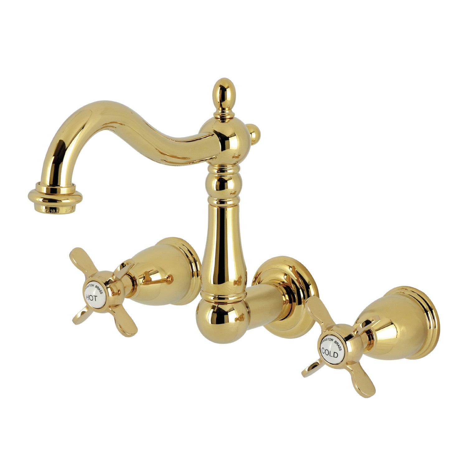 Kingston Heirloom KS1252BEX - Essex Double-Handle 3-Hole Wall Mount Bathroom Faucet, Polished Brass
