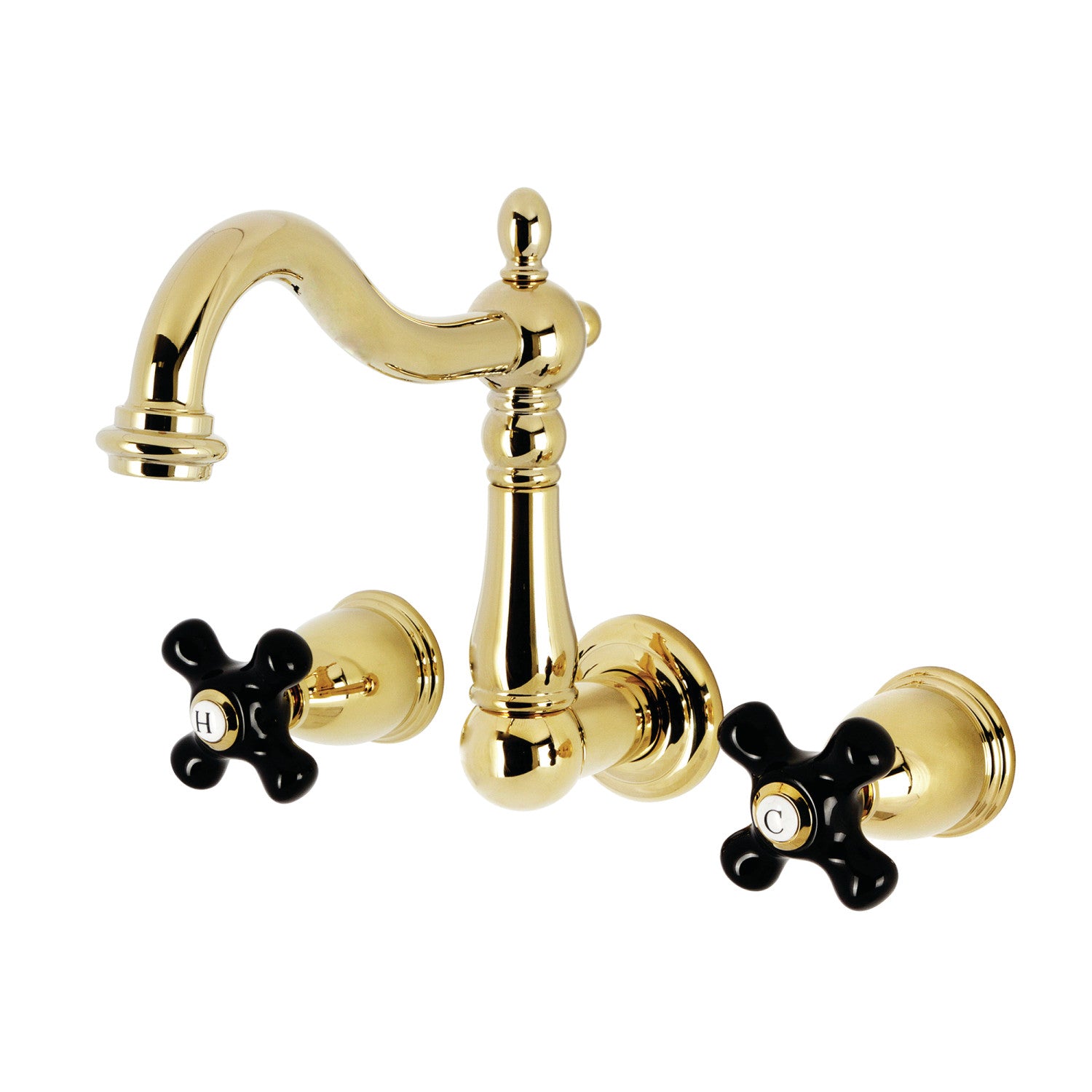 Kingston Heirloom KS1252PKX - Duchess Double-Handle 3-Hole Wall Mount Bathroom Faucet, Polished Brass