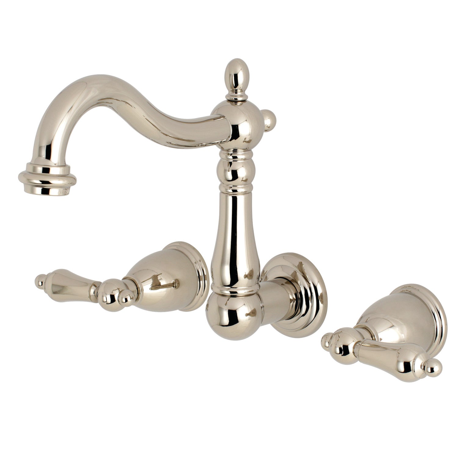 Kingston Heirloom KS1256AL - Heritage Double-Handle 3-Hole Wall Mount Bathroom Faucet, Polished Nickel