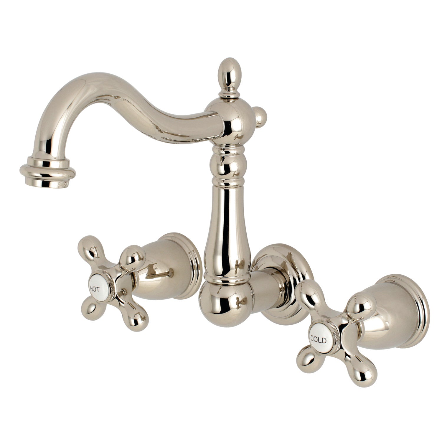 Kingston Heirloom KS1256AX - Heritage Double-Handle 3-Hole Wall Mount Bathroom Faucet, Polished Nickel