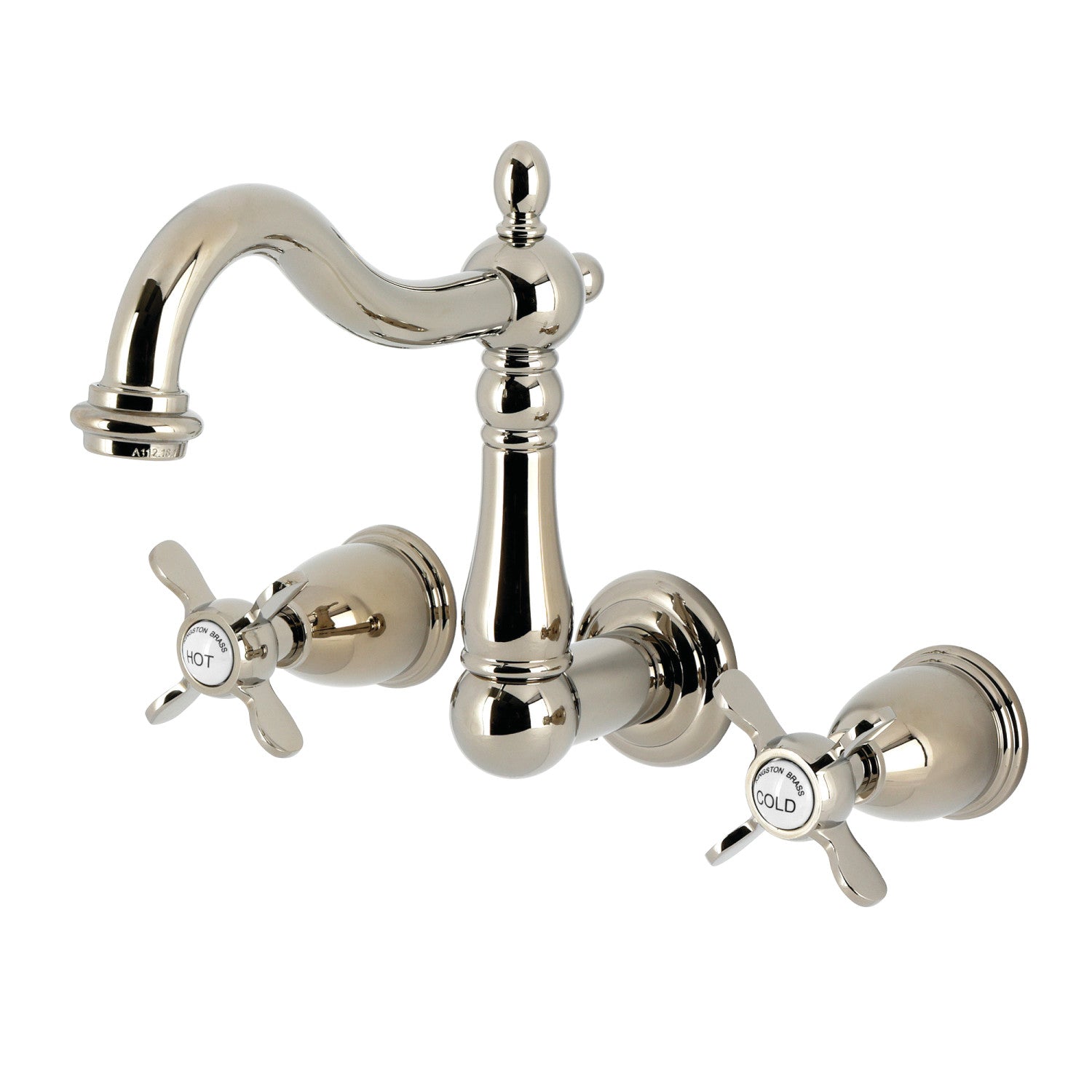 Kingston Heirloom KS1256BEX - Essex Double-Handle 3-Hole Wall Mount Bathroom Faucet, Polished Nickel