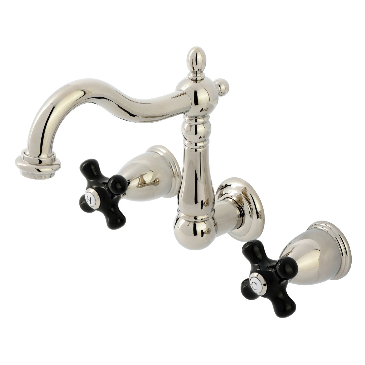 Kingston Heirloom KS1256PKX - Duchess Double-Handle 3-Hole Wall Mount Bathroom Faucet, Polished Nickel