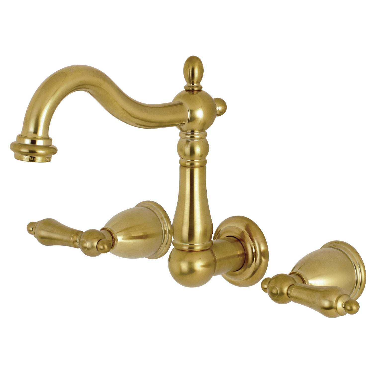 Kingston Heirloom KS1257AL - Heritage Double-Handle 3-Hole Wall Mount Bathroom Faucet, Brushed Brass
