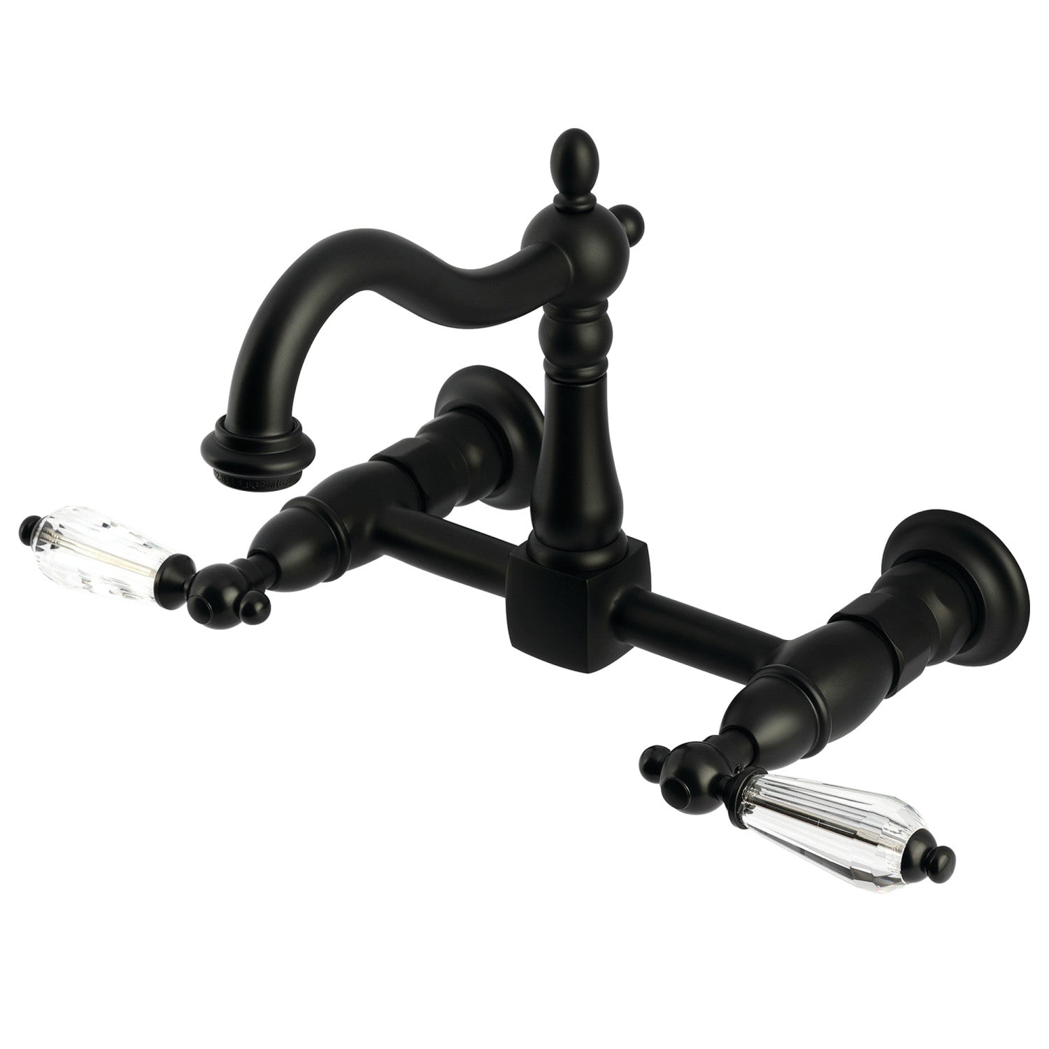 Kingston Heirloom KS1260WLL - Willshire Two-Handle 2-Hole Wall Mount Bridge Kitchen Faucet, Matte Black