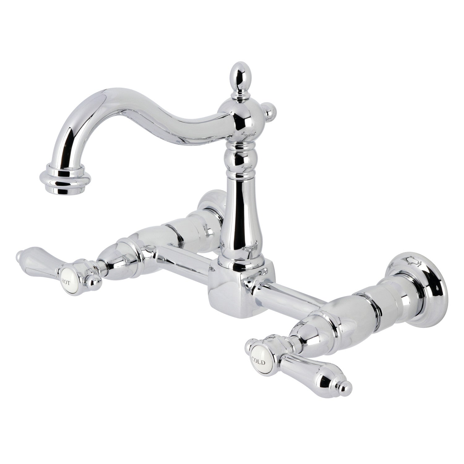 Kingston Heirloom KS1261BAL - Heirloom Two-Handle 2-Hole Wall Mount Bridge Kitchen Faucet, Polished Chrome