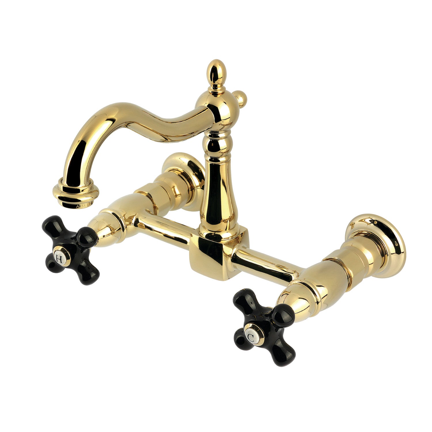 Kingston Heirloom KS1262PKX - Duchess Two-Handle 2-Hole Wall Mount Bridge Kitchen Faucet, Polished Brass