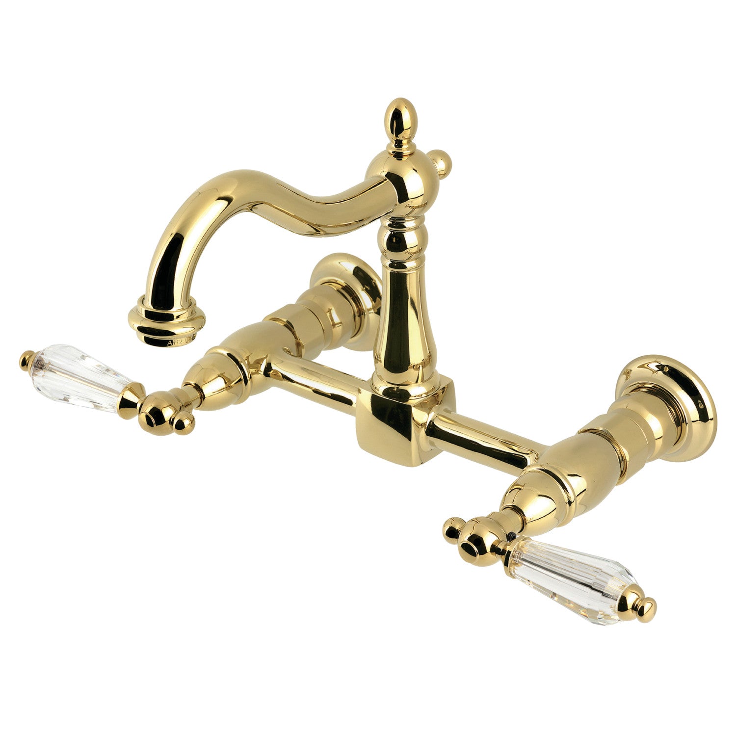 Kingston Heirloom KS1262WLL - Willshire Two-Handle 2-Hole Wall Mount Bridge Kitchen Faucet, Polished Brass
