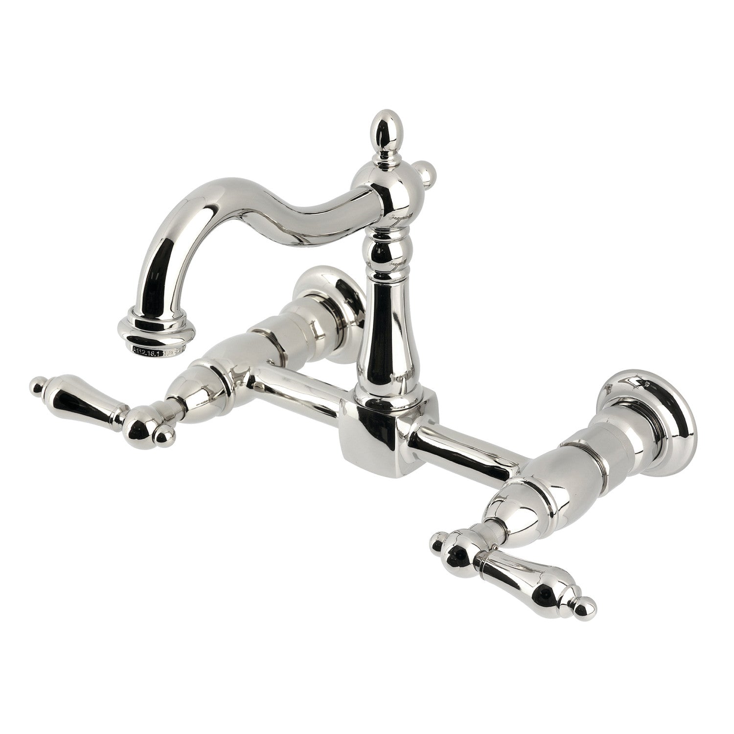 Kingston Heirloom KS1266AL - Heritage Two-Handle 2-Hole Wall Mount Bridge Kitchen Faucet, Polished Nickel