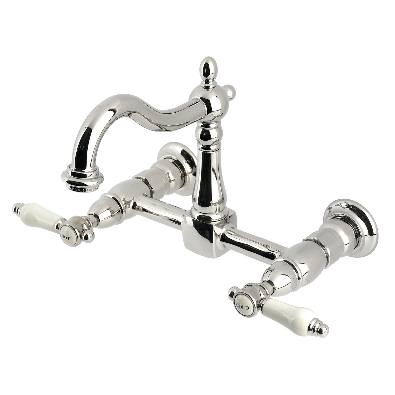 Kingston Heirloom KS1266BPL - Bel-Air Two-Handle 2-Hole Wall Mount Bridge Kitchen Faucet, Polished Nickel