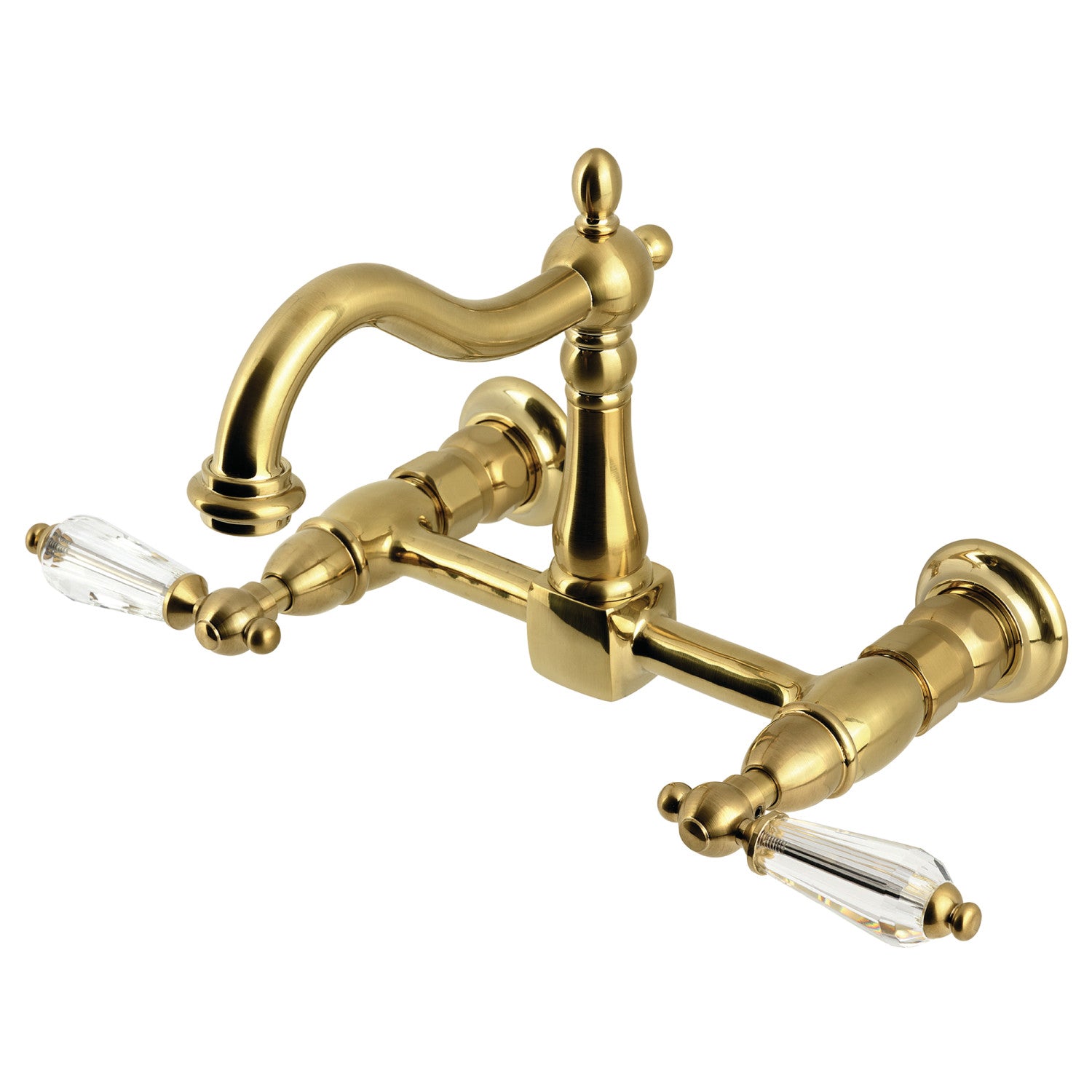 Kingston Heirloom KS1267WLL - Willshire Two-Handle 2-Hole Wall Mount Bridge Kitchen Faucet, Brushed Brass