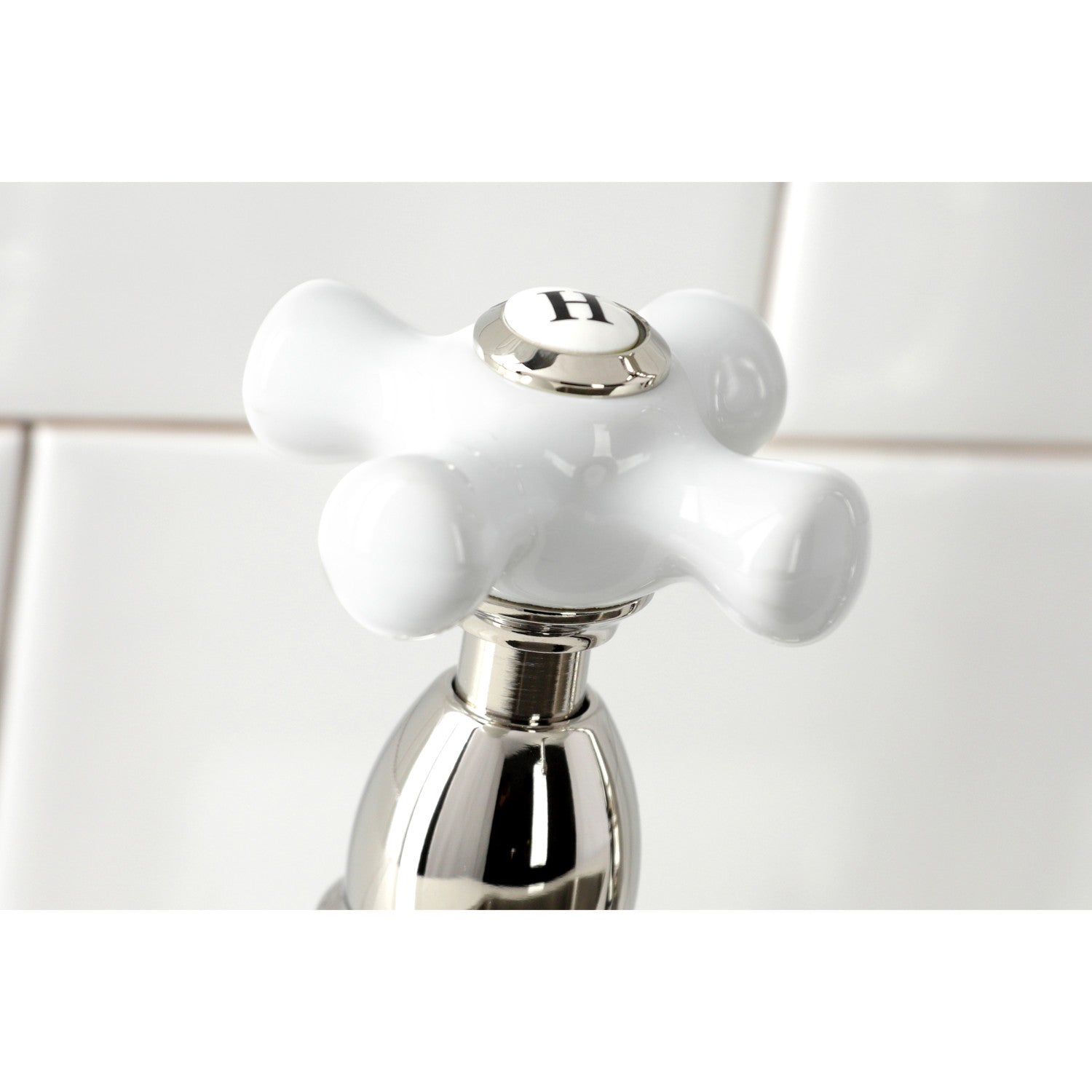 Kingston Heirloom KS1276PXBS - Heritage Two-Handle 4-Hole Deck Mount Bridge Kitchen Faucet with Brass Sprayer, Polished Nickel — thumbnail 2