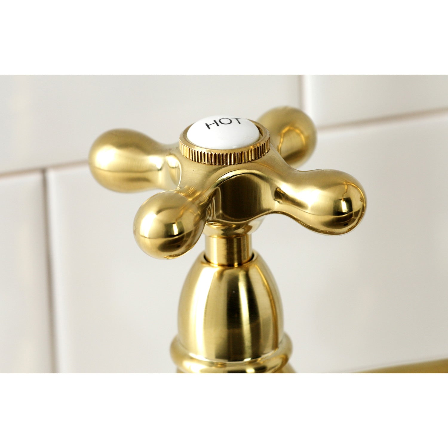 Kingston Heirloom KS1277AXBS - Heritage Two-Handle 4-Hole Deck Mount Bridge Kitchen Faucet with Brass Sprayer, Brushed Brass — thumbnail 2