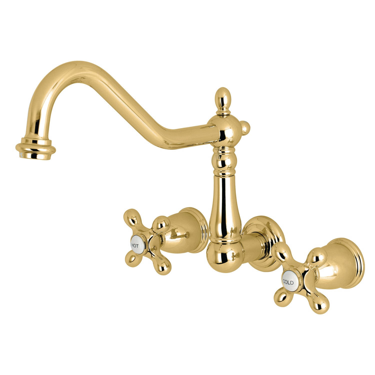 Kingston Heirloom KS1282AX - Heritage Two-Handle 3-Hole Wall Mount Kitchen Faucet, Polished Brass
