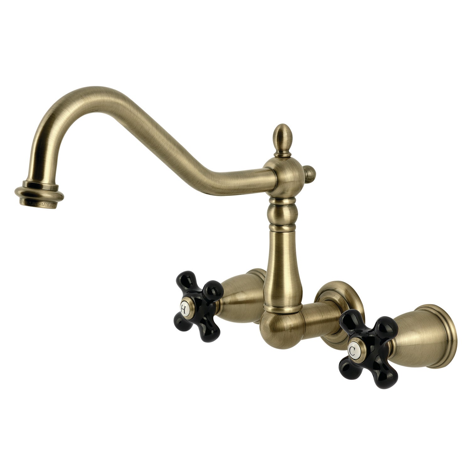 Kingston Heirloom KS1283PKX - Duchess Two-Handle 3-Hole Wall Mount Kitchen Faucet, Antique Brass