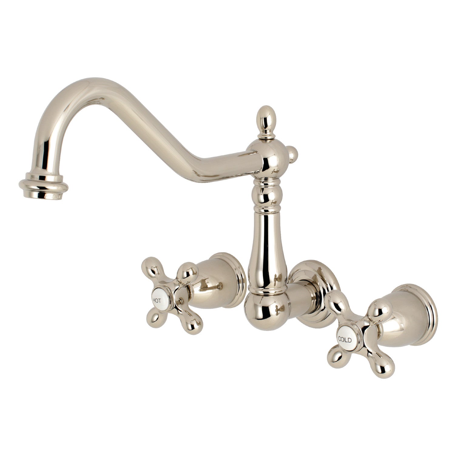 Kingston Heirloom KS1286AX - Heritage Two-Handle 3-Hole Wall Mount Kitchen Faucet, Polished Nickel