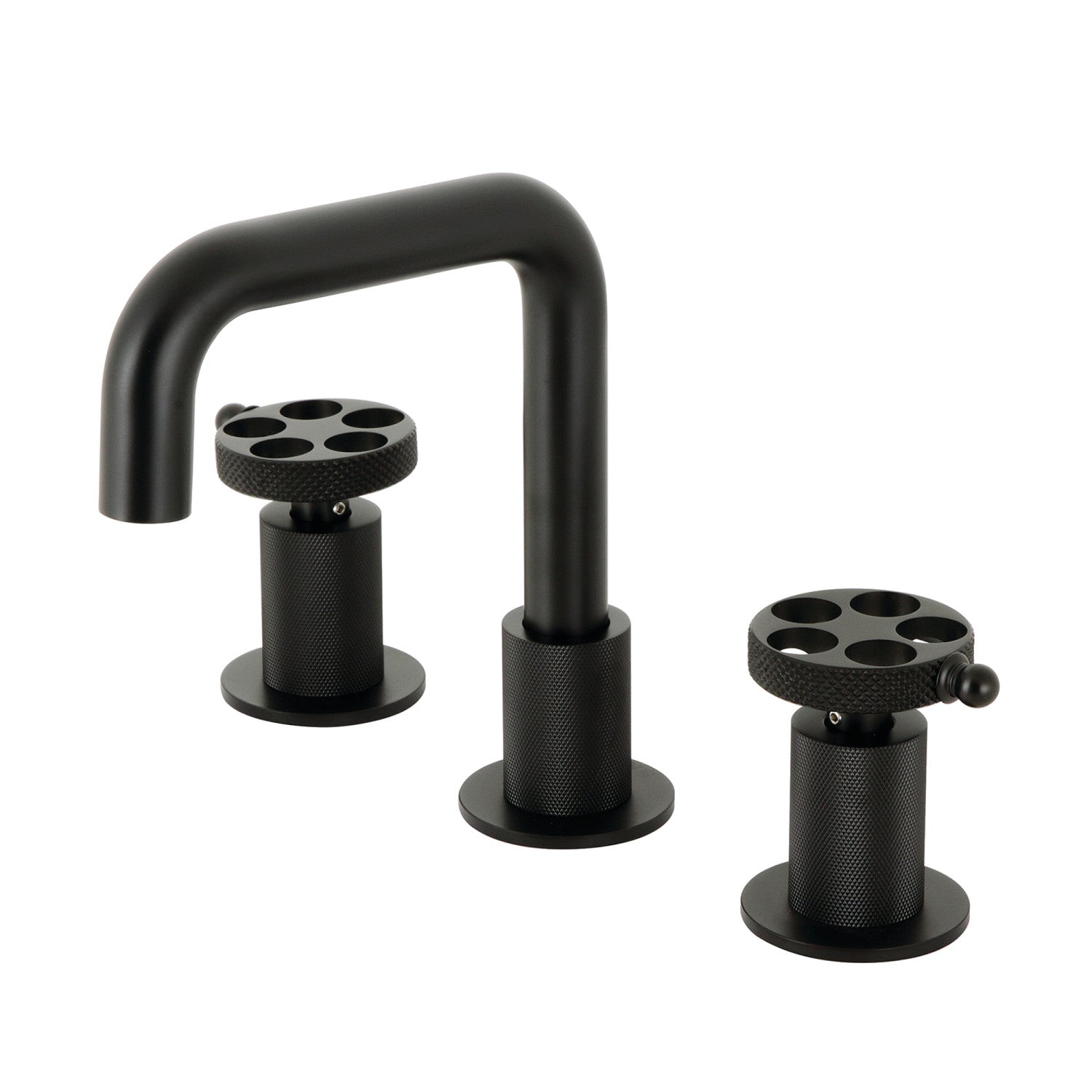 Kingston Sona KS1410RKX - Webb Two-Handle 3-Hole Deck Mount Widespread Bathroom Faucet with Knurled Handle and Push Pop-Up Drain, Matte Black