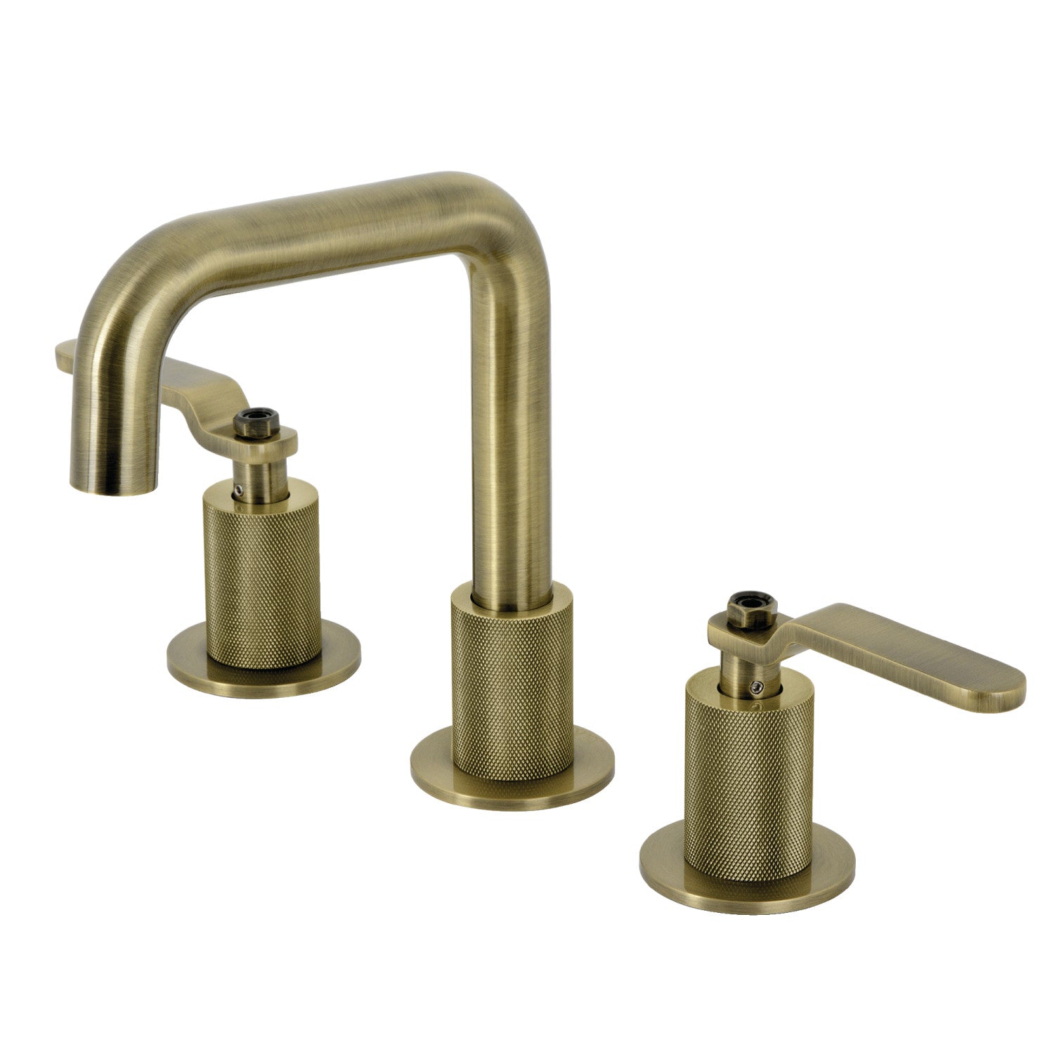 Kingston Sona KS1413KL - Whitaker Two-Handle 3-Hole Deck Mount Widespread Bathroom Faucet with Push Pop-Up Drain, Antique Brass