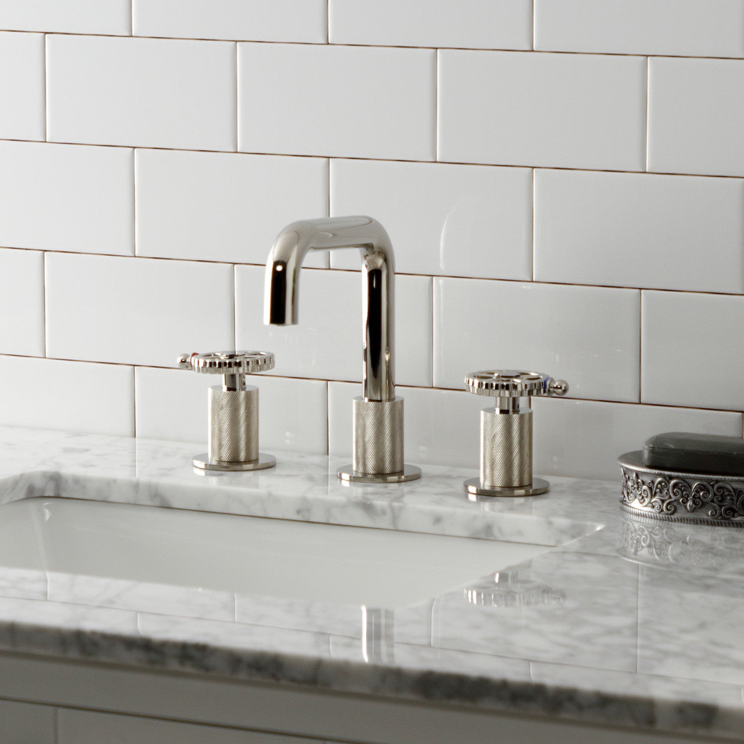 Kingston Sona KS1416CG - Fuller Two-Handle 3-Hole Deck Mount Widespread Bathroom Faucet with Push Pop-Up Drain, Polished Nickel — thumbnail 2