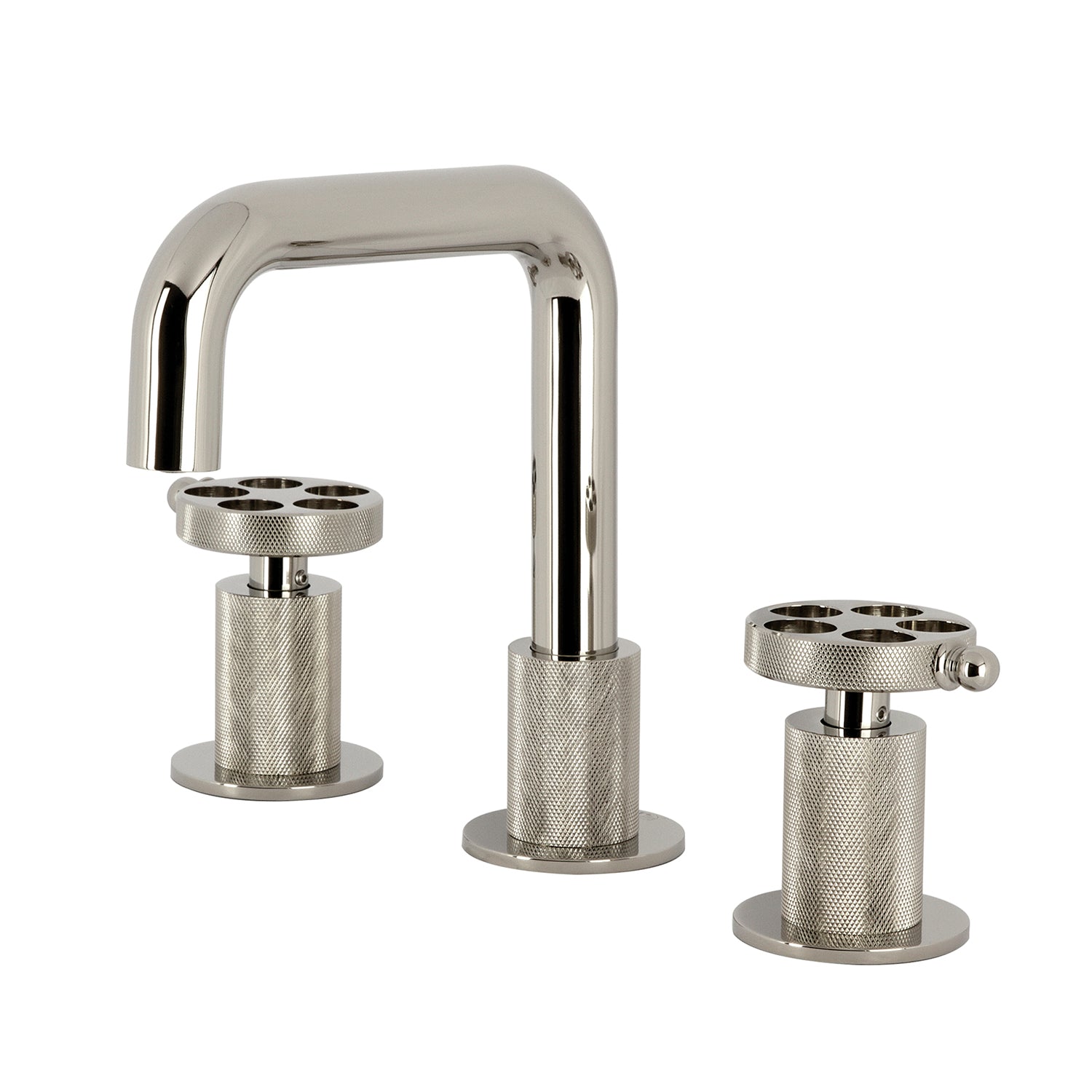 Kingston Sona KS1416RKZ - Wendell Two-Handle 3-Hole Deck Mount Widespread Bathroom Faucet with Knurled Handle and Push Pop-Up Drain, Polished Nickel