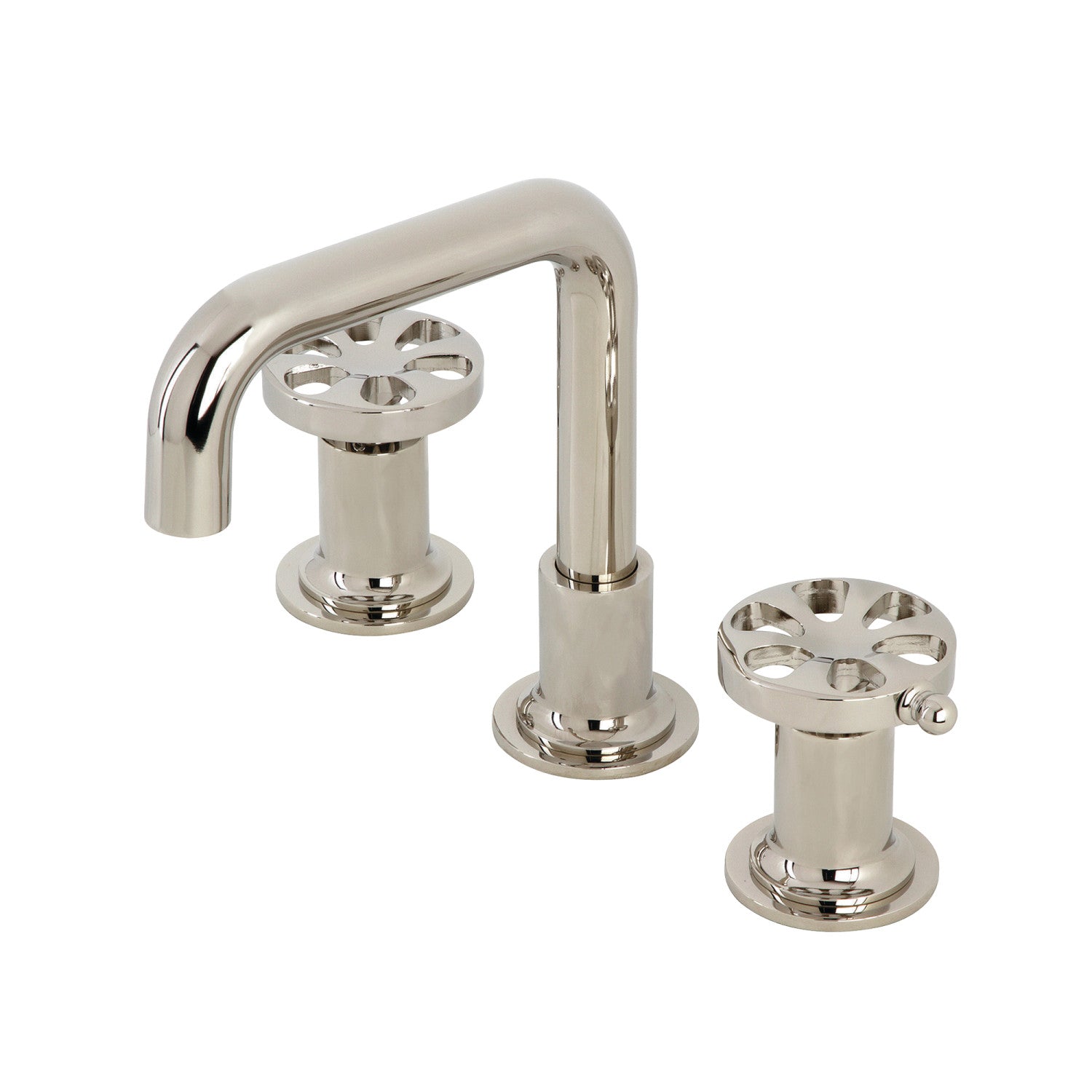 Kingston Sona KS142RXPN - Belknap Two-Handle 3-Hole Deck Mount Widespread Bathroom Faucet with Push Pop-Up Drain, Polished Nickel